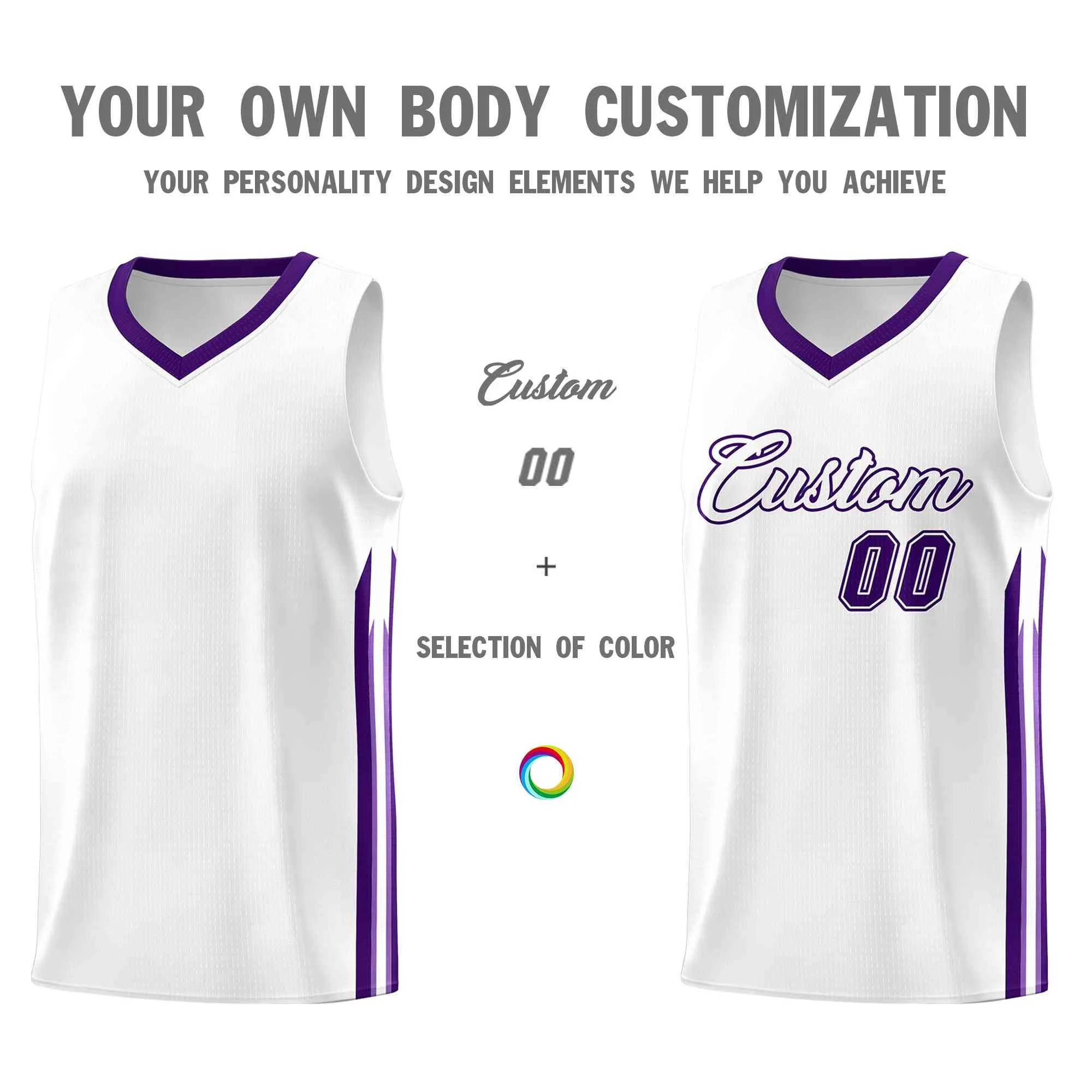 Custom White Purple-Classic Tops Mesh Sport Basketball Jersey - Image 3