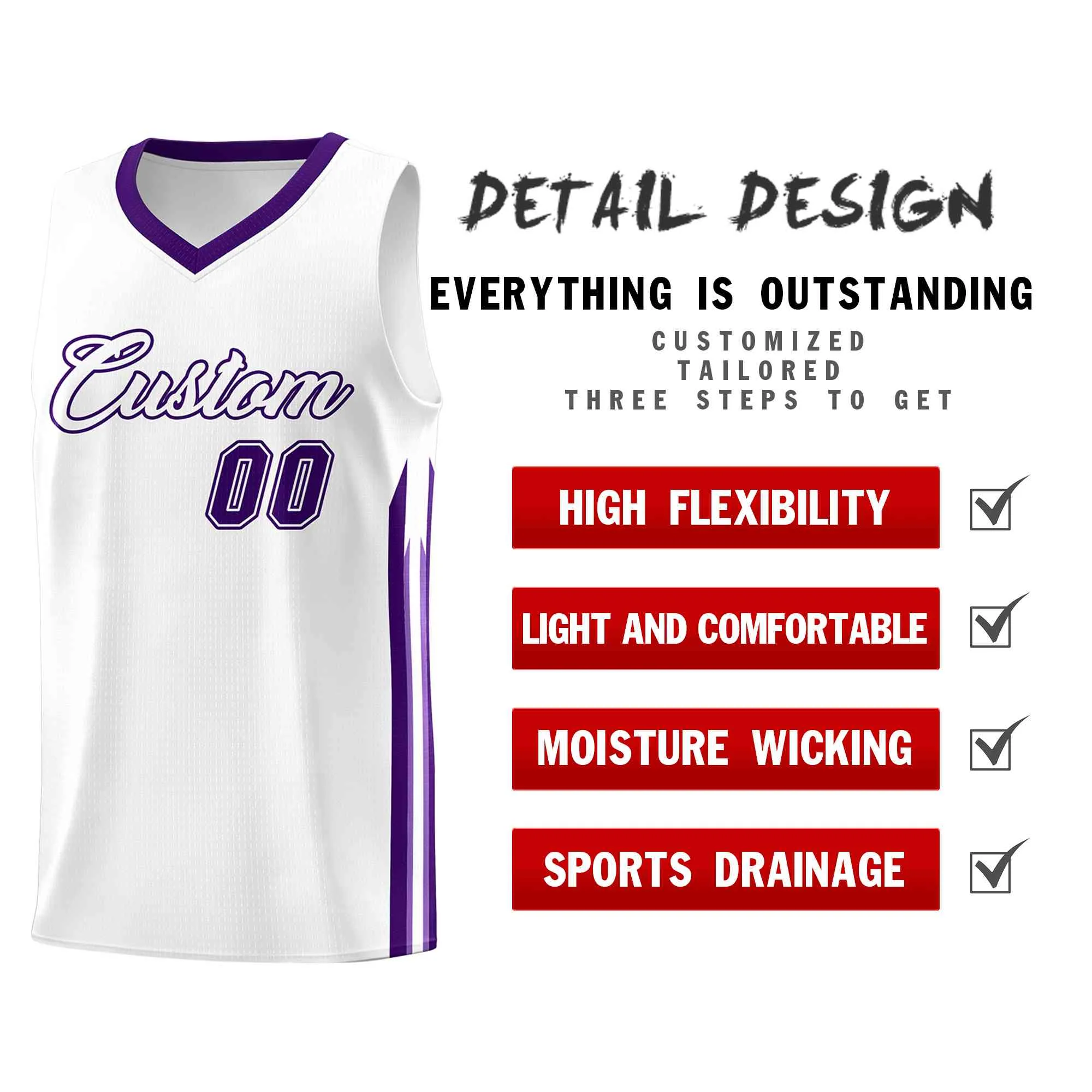 Custom White Purple-Classic Tops Mesh Sport Basketball Jersey - Image 4