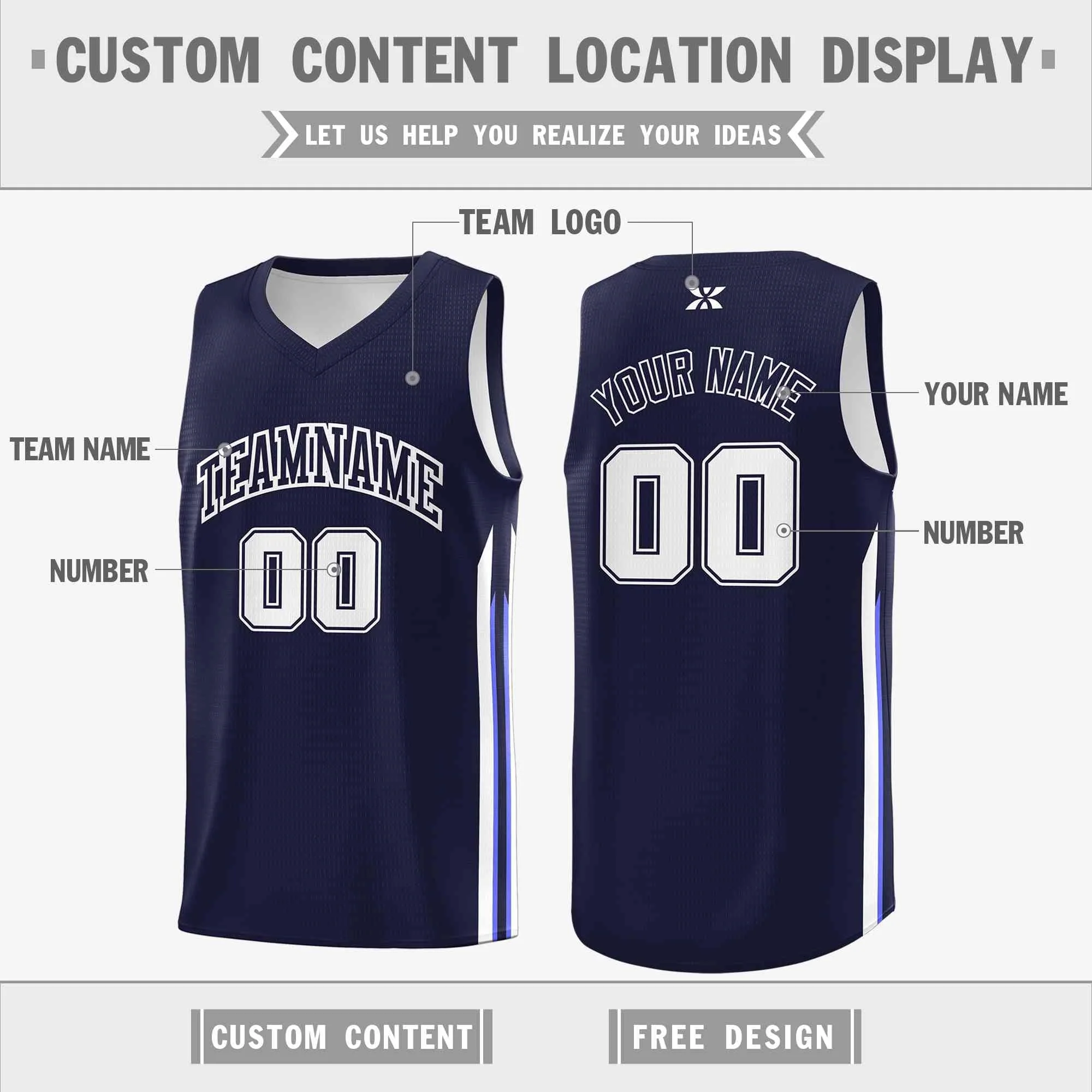 Custom Navy White-Classic Tops Mesh Sport Bull Basketball Jersey - Image 2