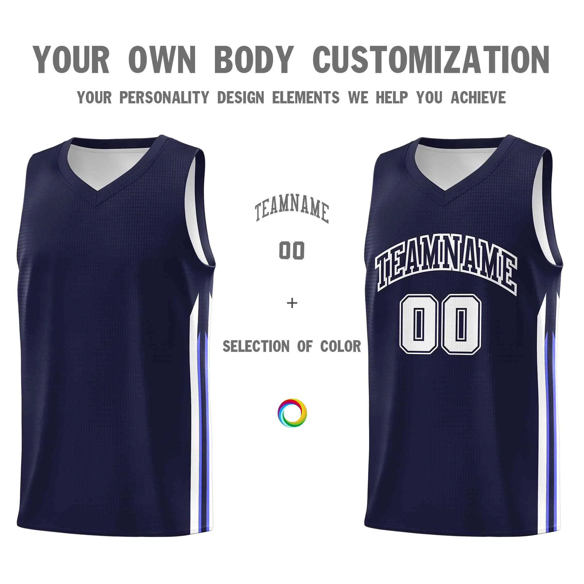 Custom Navy White-Classic Tops Mesh Sport Bull Basketball Jersey - Image 3