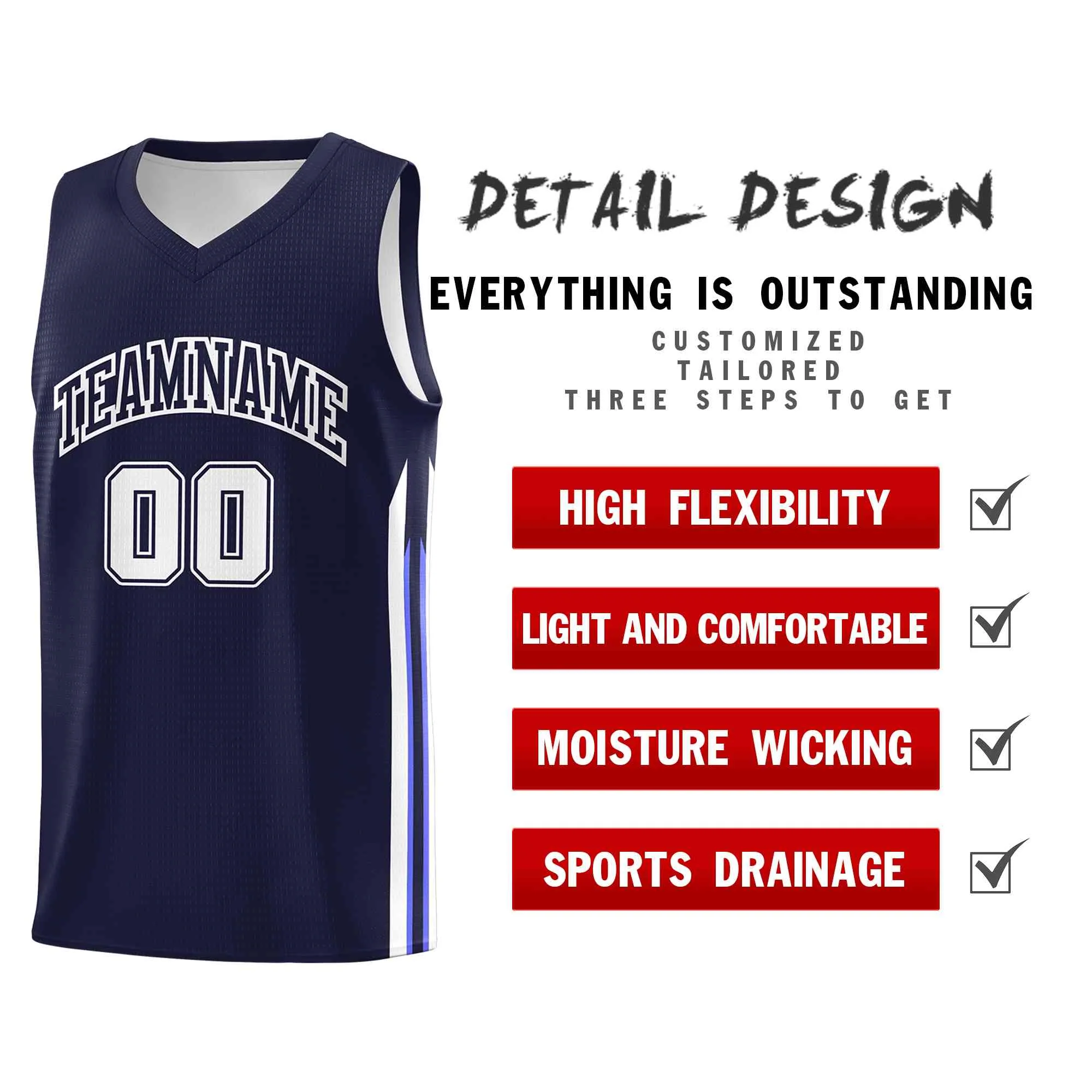 Custom Navy White-Classic Tops Mesh Sport Bull Basketball Jersey - Image 4