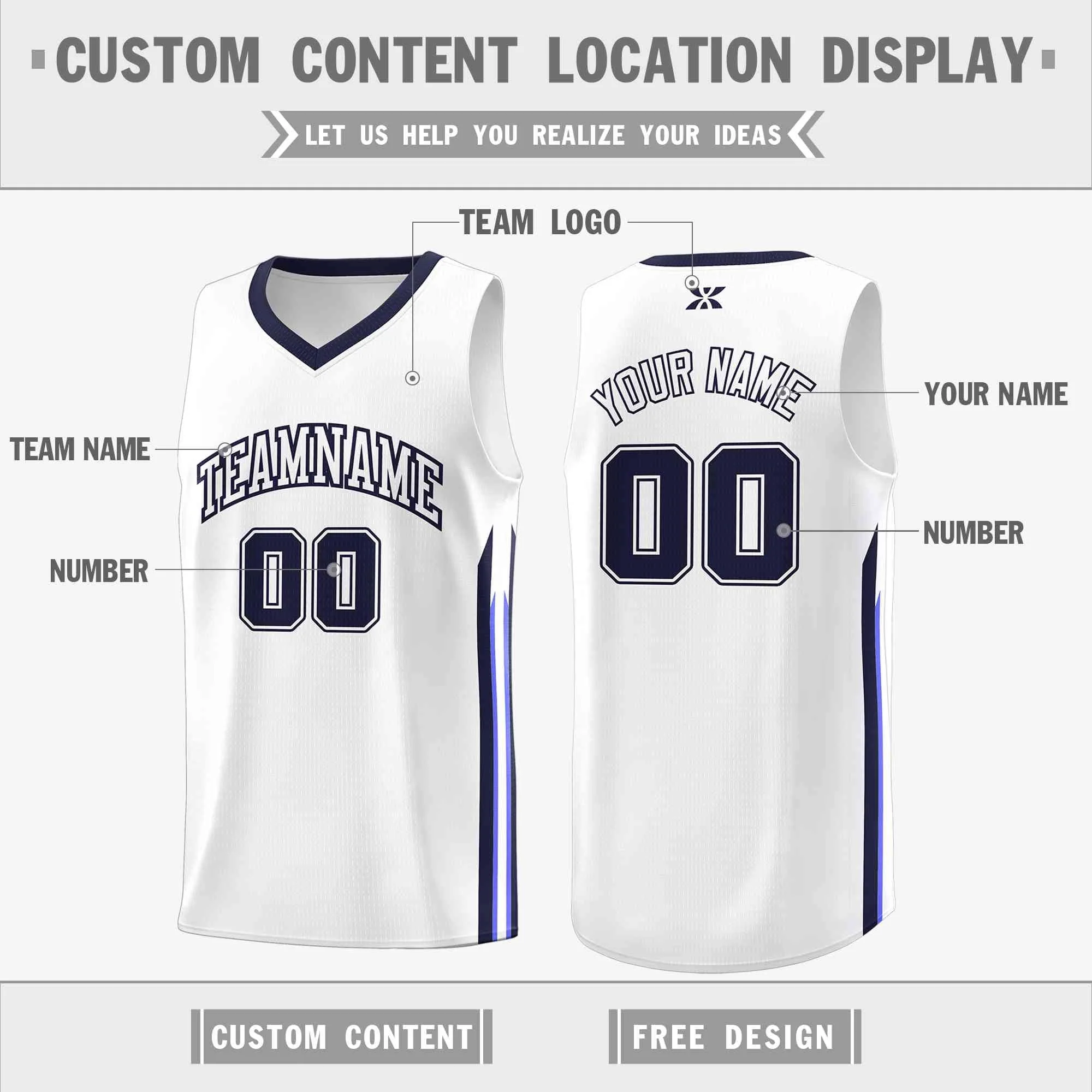 Custom White Navy-Classic Tops Mesh Sport Bull Basketball Jersey - Image 2