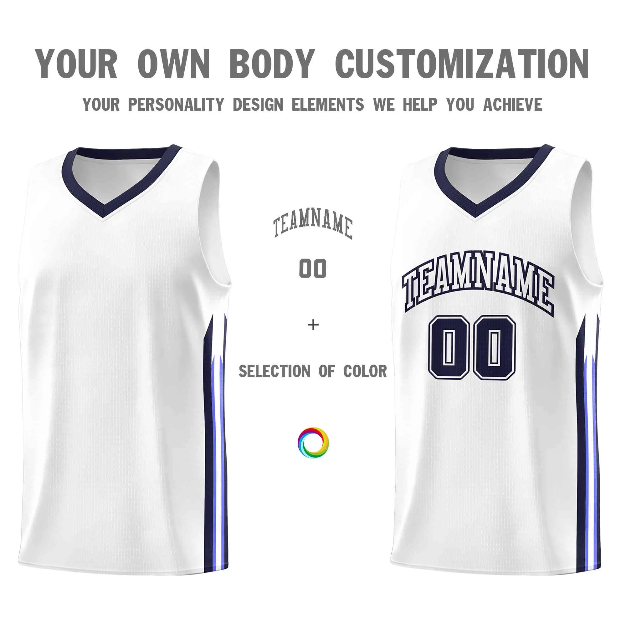Custom White Navy-Classic Tops Mesh Sport Bull Basketball Jersey - Image 3