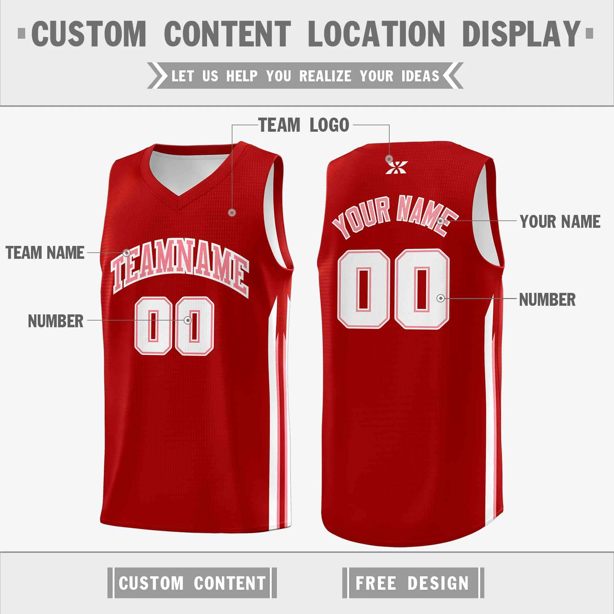 Custom Red Pink-Classic Tops Mesh Sport Bull Basketball Jersey - Image 2