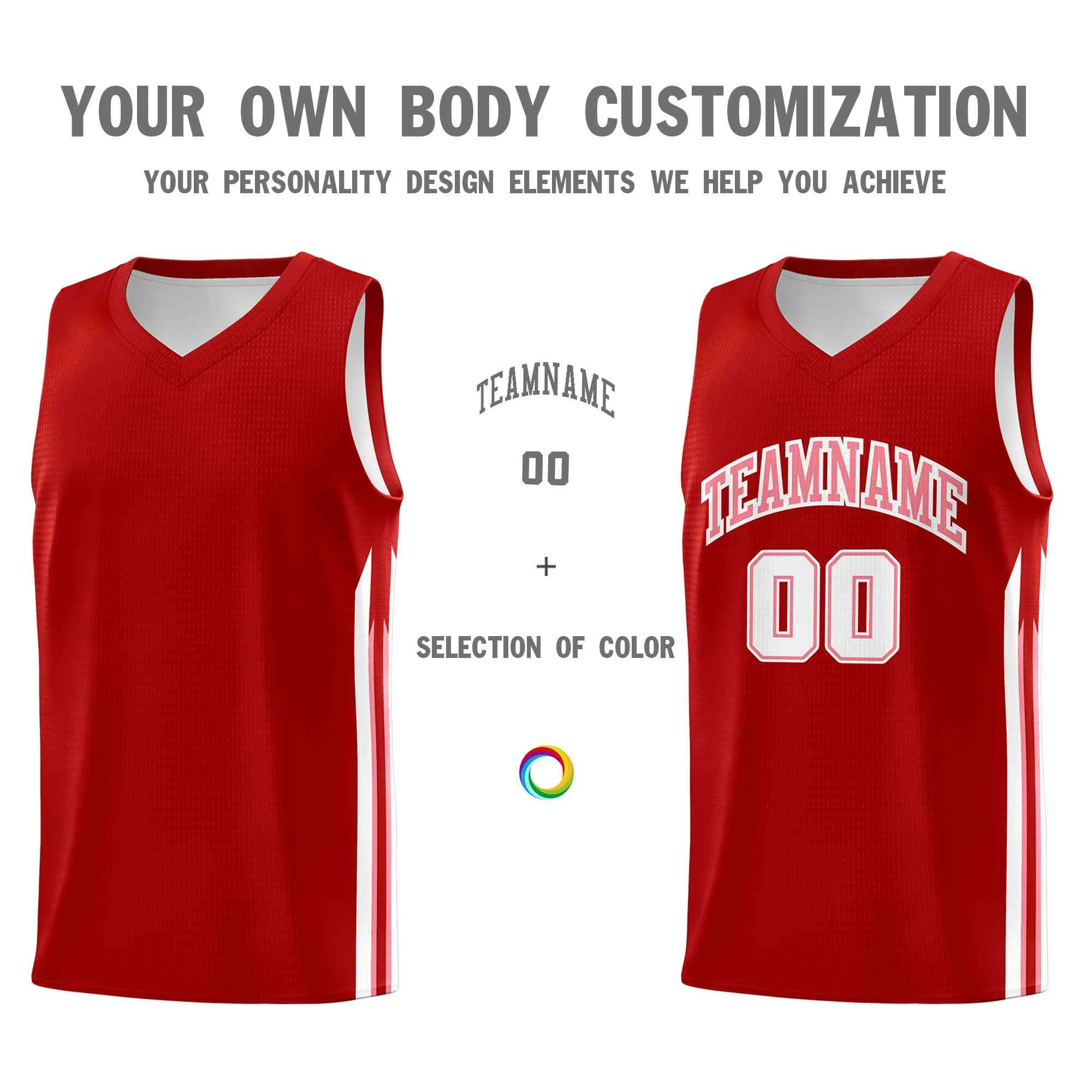 Custom Red Pink-Classic Tops Mesh Sport Bull Basketball Jersey - Image 3