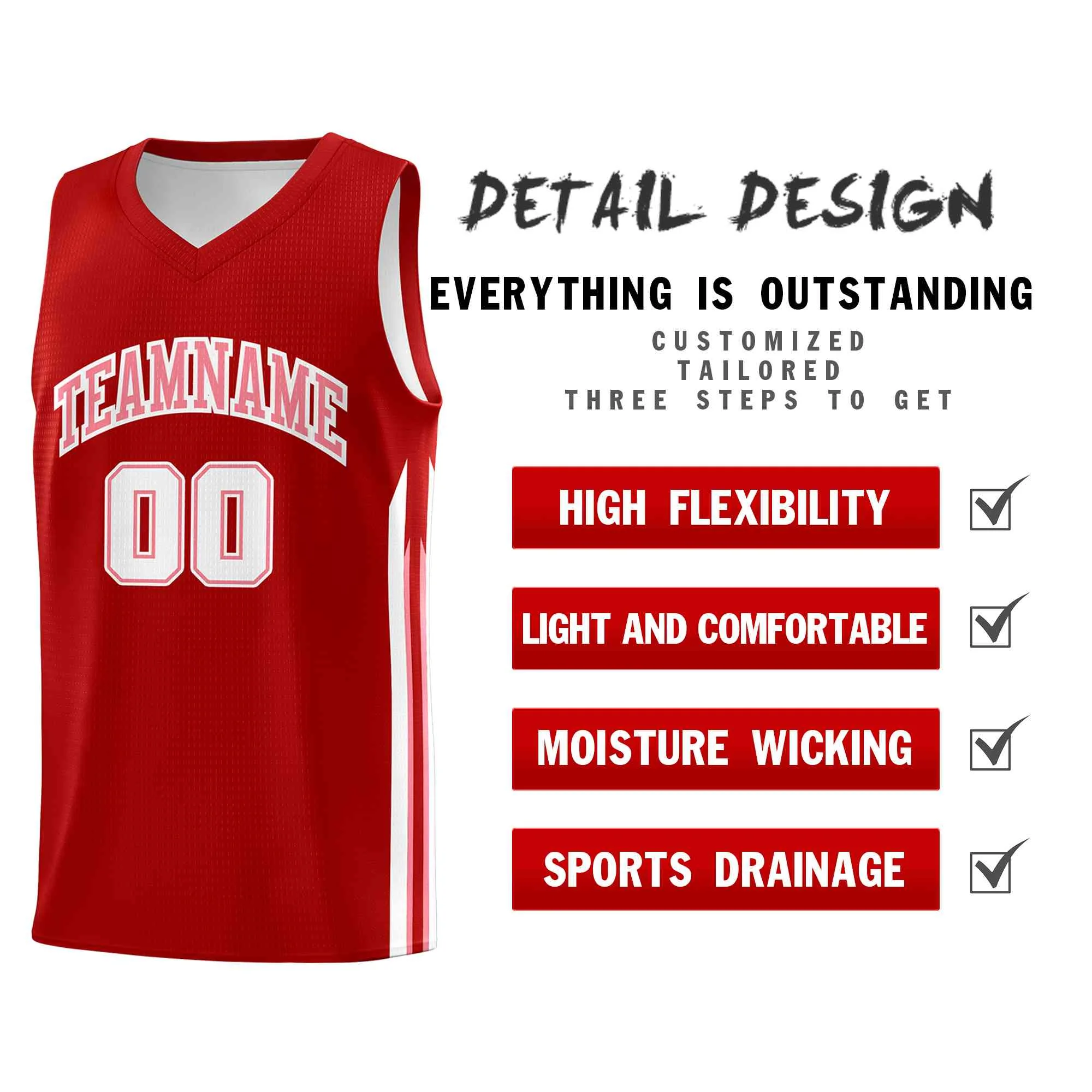 Custom Red Pink-Classic Tops Mesh Sport Bull Basketball Jersey - Image 4