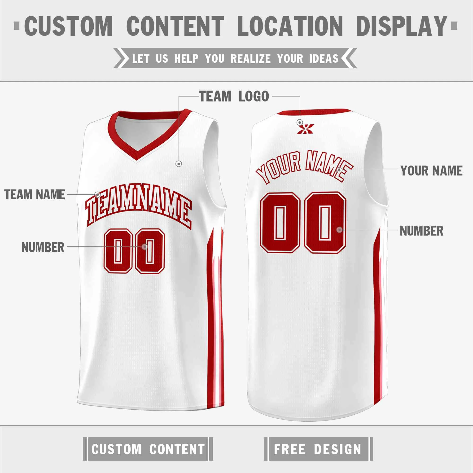 Custom White Red-Classic Tops Mesh Sport Bull Basketball Jersey - Image 2