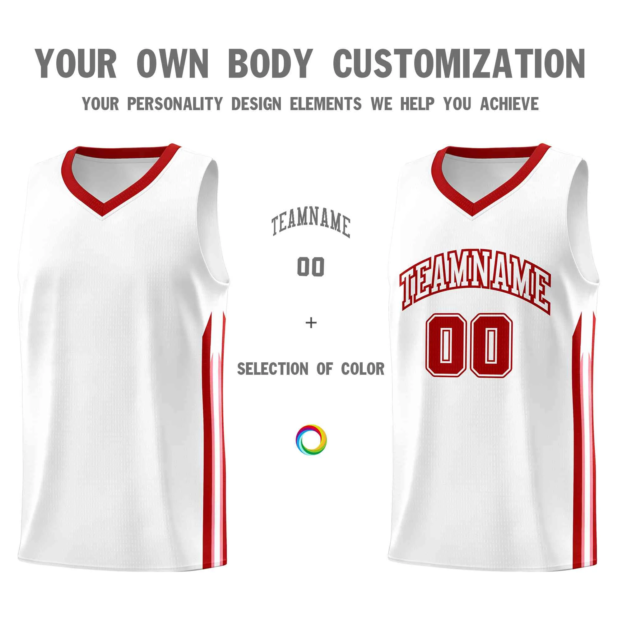 Custom White Red-Classic Tops Mesh Sport Bull Basketball Jersey - Image 3