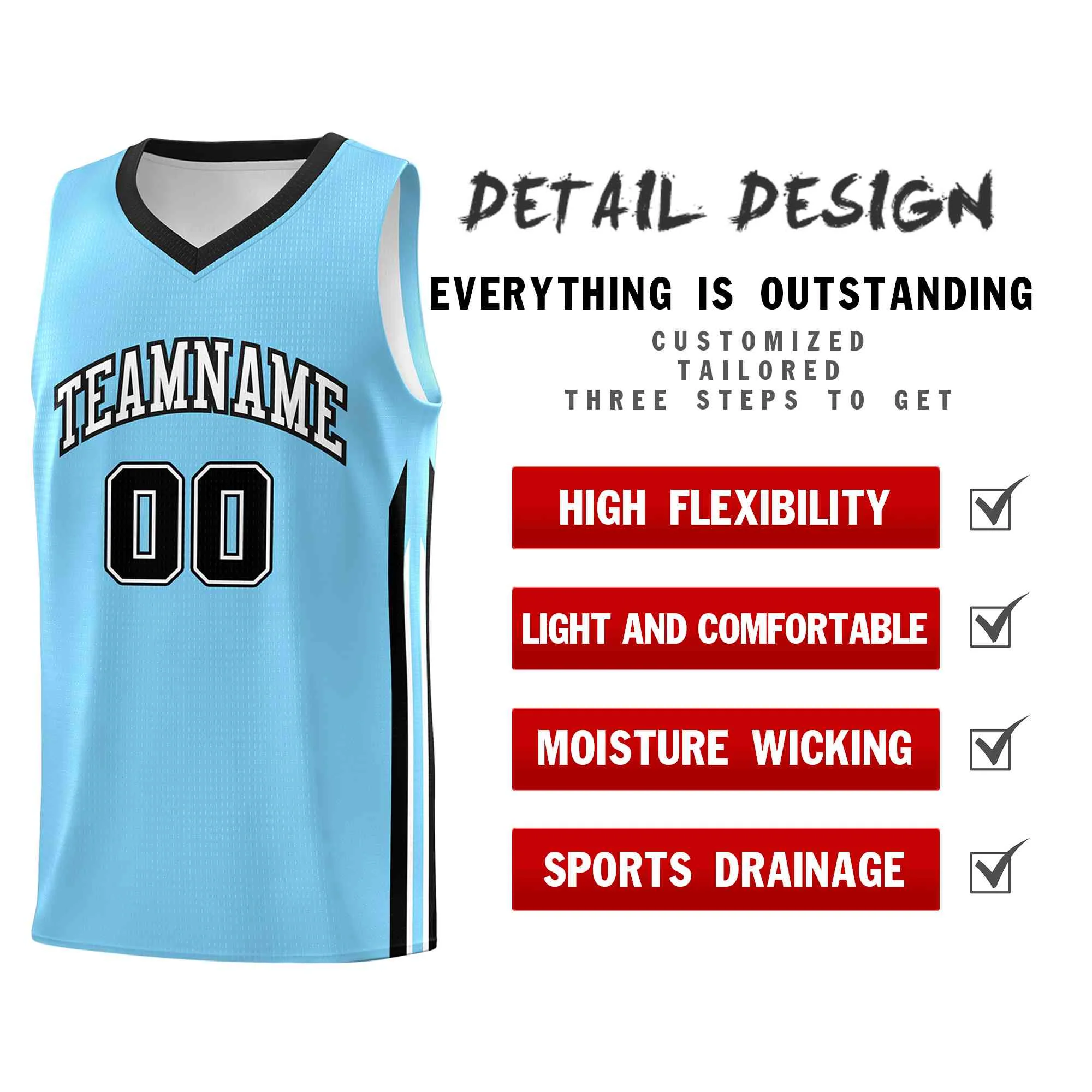 Custom Light Blue White-Classic Tops Mesh Sport Bull Basketball Jersey - Image 4