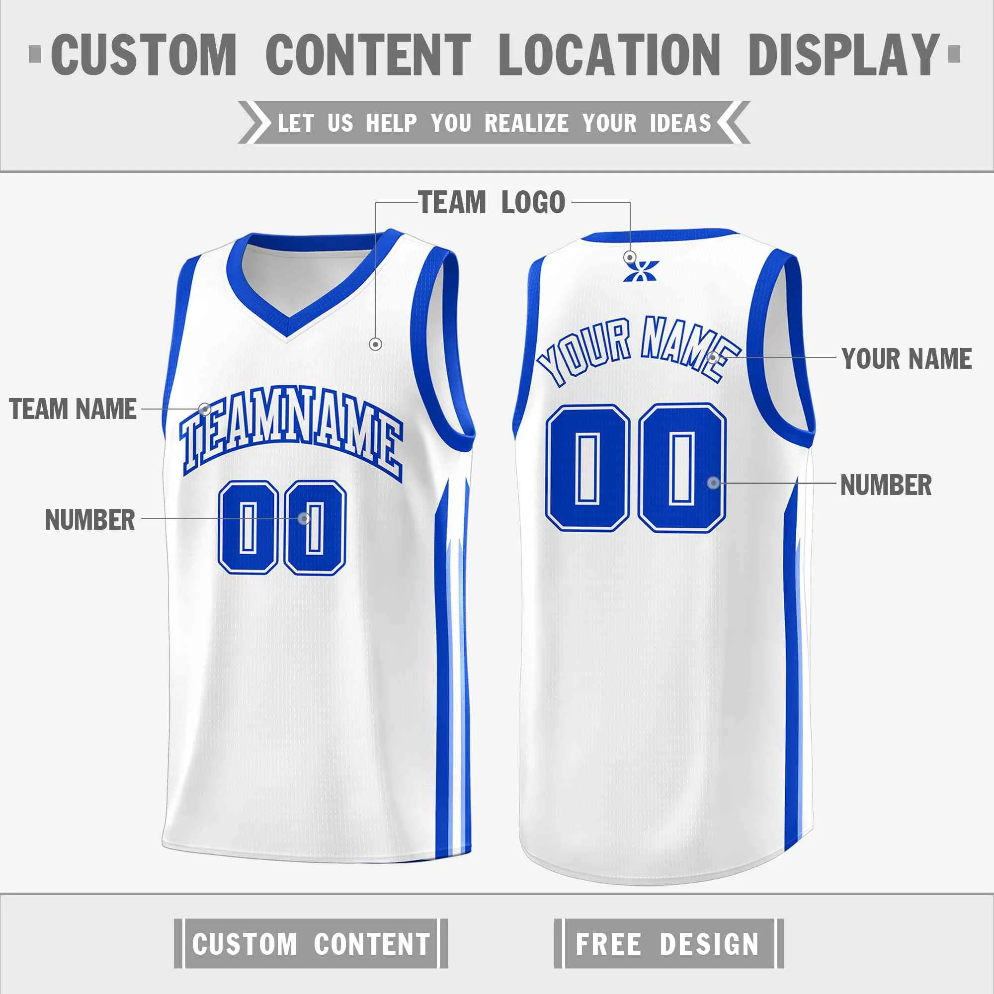 Custom White Royal-Classic Tops Mesh Sport Bull Basketball Jersey - Image 2