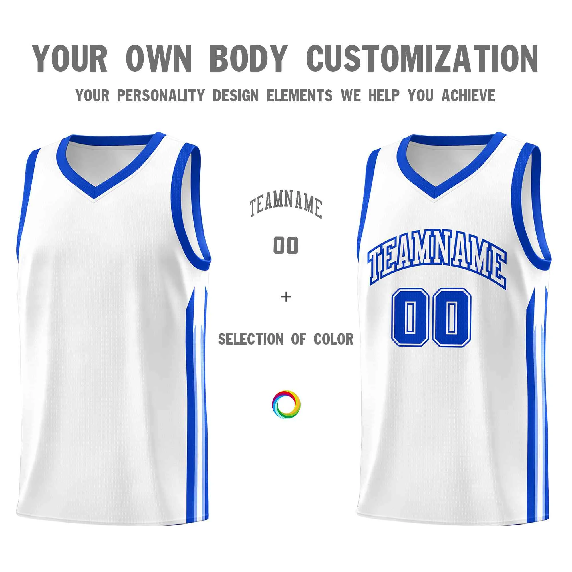 Custom White Royal-Classic Tops Mesh Sport Bull Basketball Jersey - Image 3