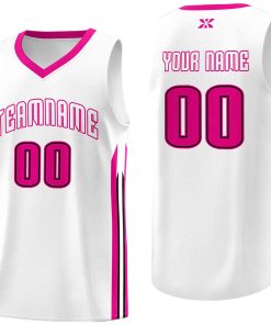 Custom White Pink-Classic Tops Mesh Sport Basketball Jersey
