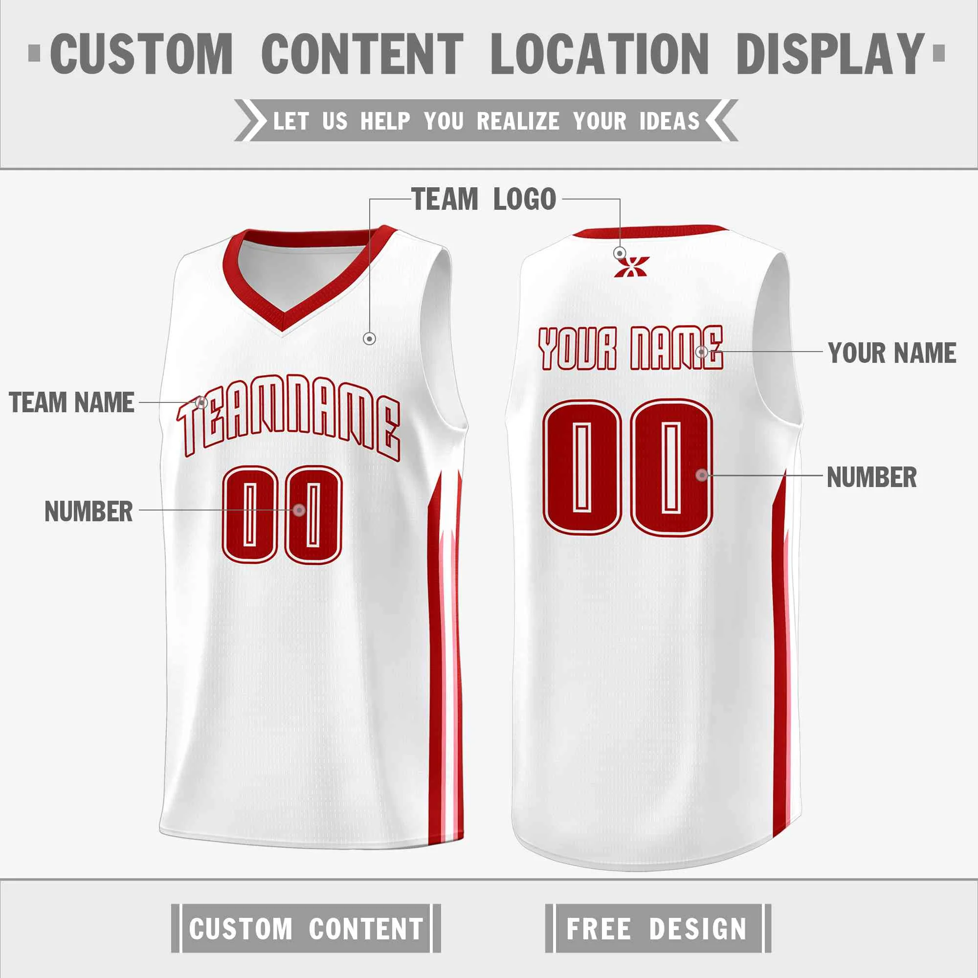 Custom White Red-Classic Tops Mesh Sport Basketball Jersey - Image 2