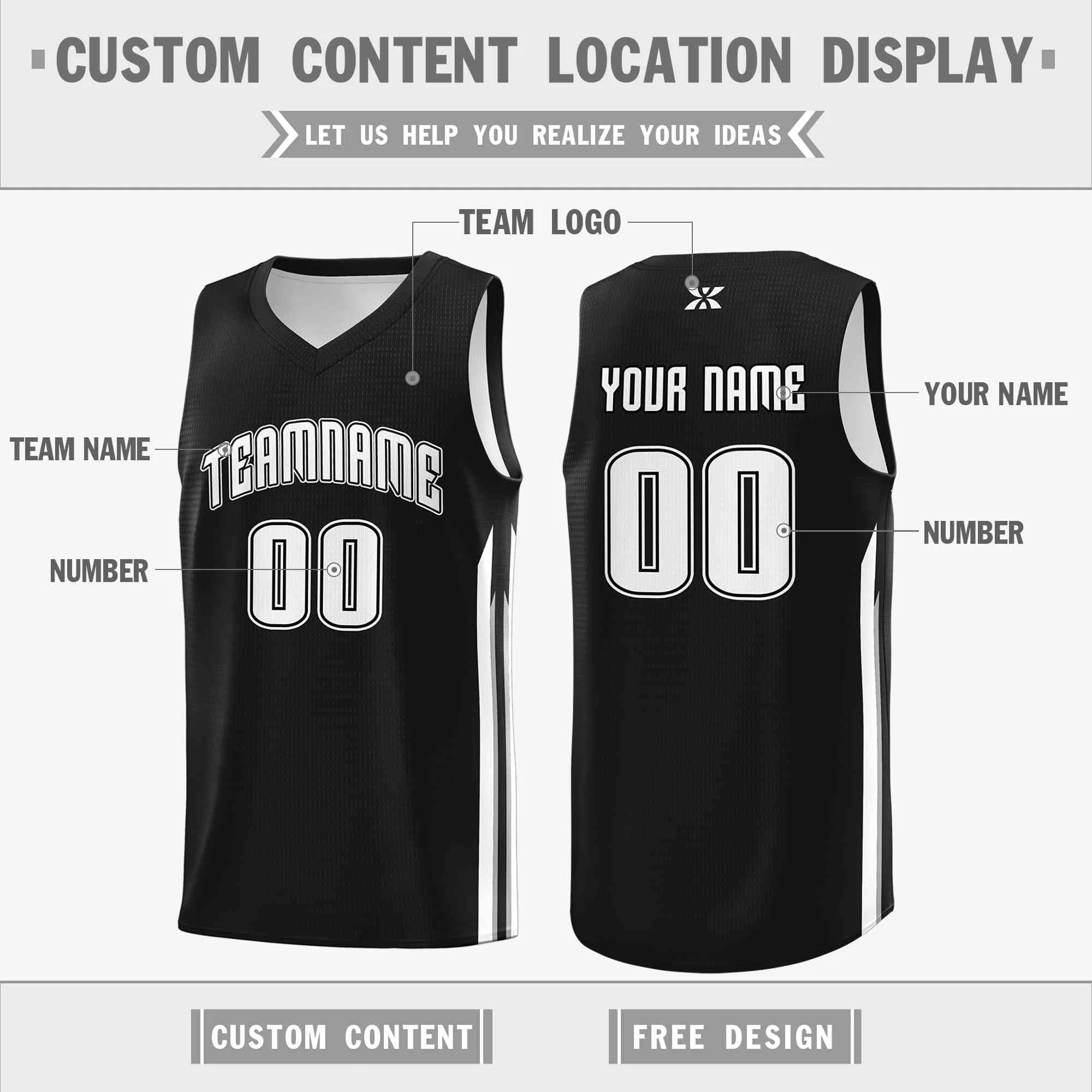 Custom Black White-Classic Tops Mesh Sport Basketball Jersey - Image 2