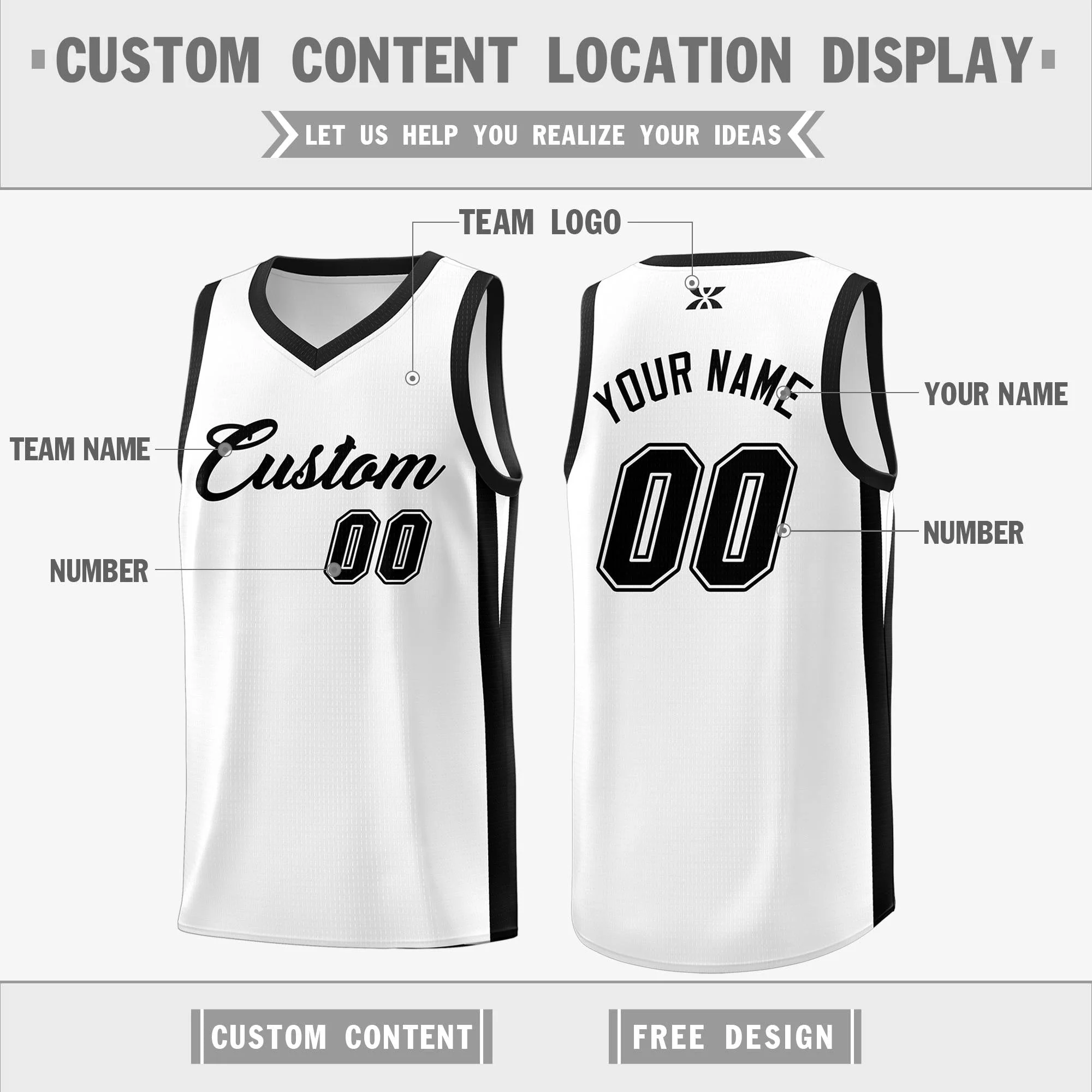 Custom White Black Classic Tops Outdoor Basketball Jersey - Image 2