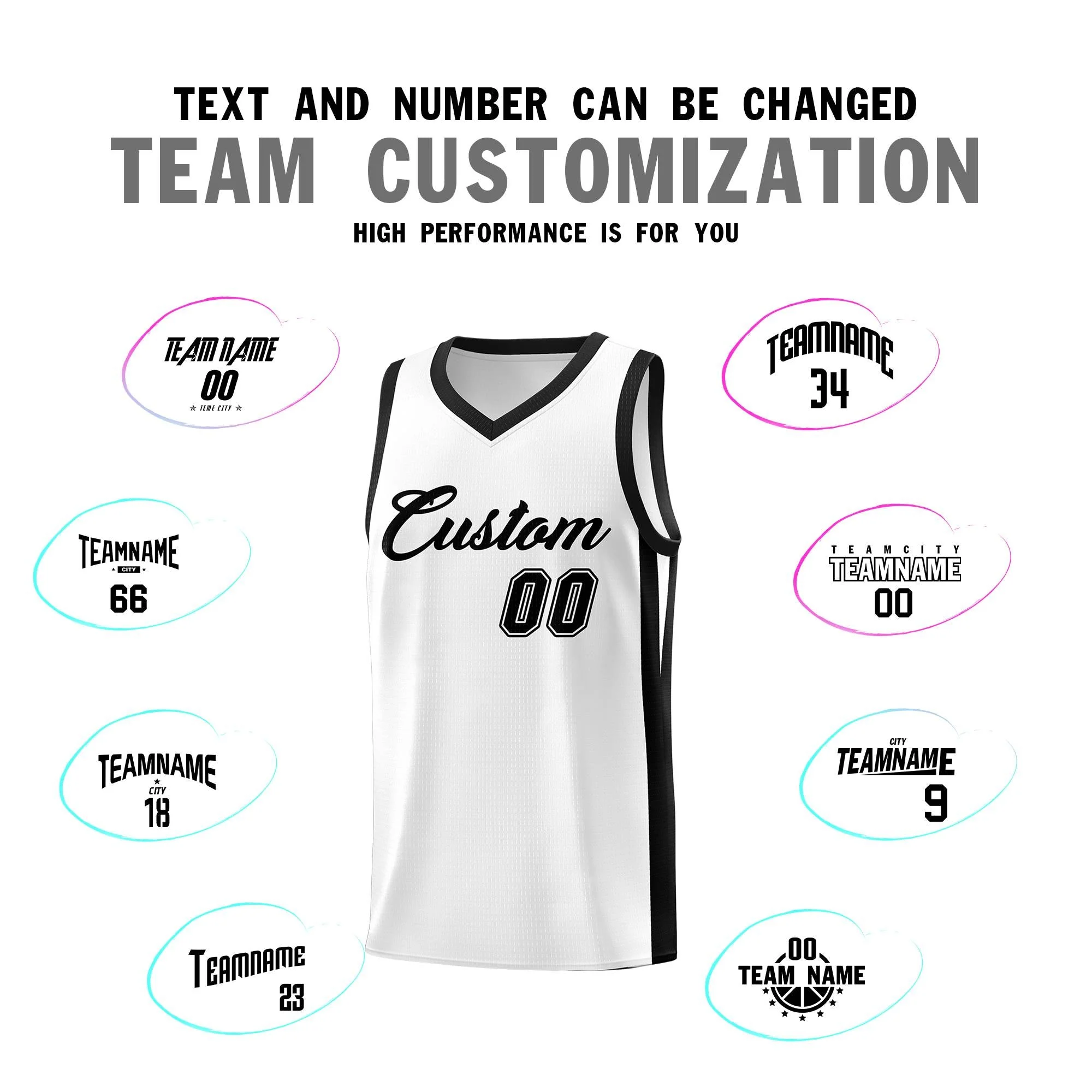 Custom White Black Classic Tops Outdoor Basketball Jersey - Image 3