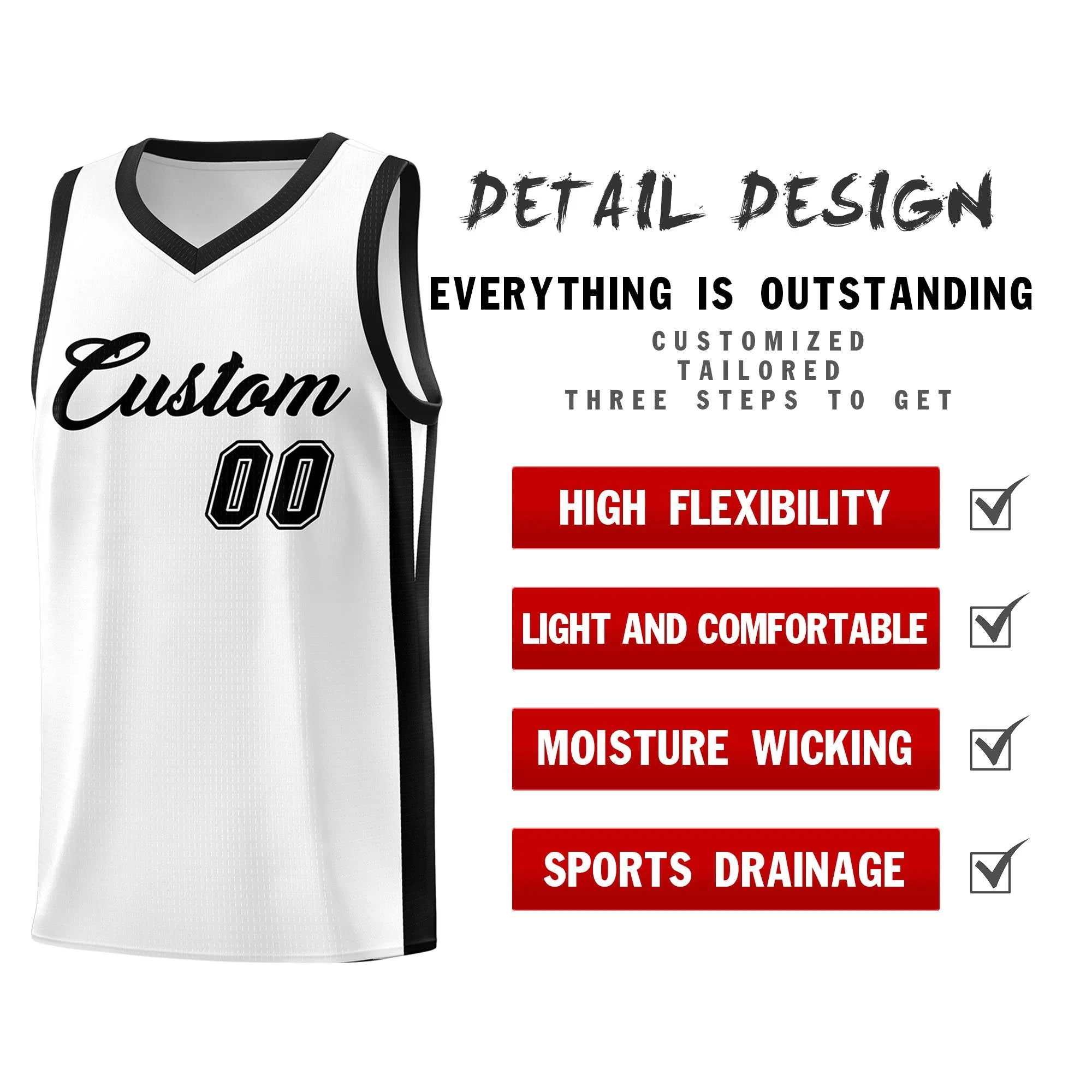 Custom White Black Classic Tops Outdoor Basketball Jersey - Image 4