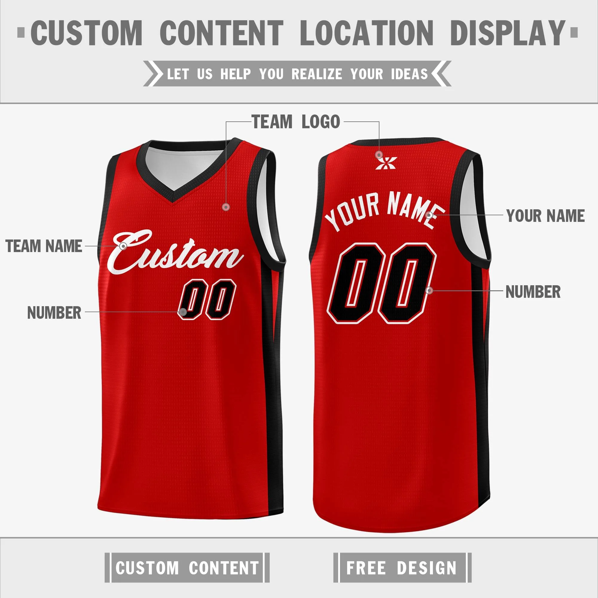 Custom Red White Classic Tops Outdoor Basketball Jersey - Image 2