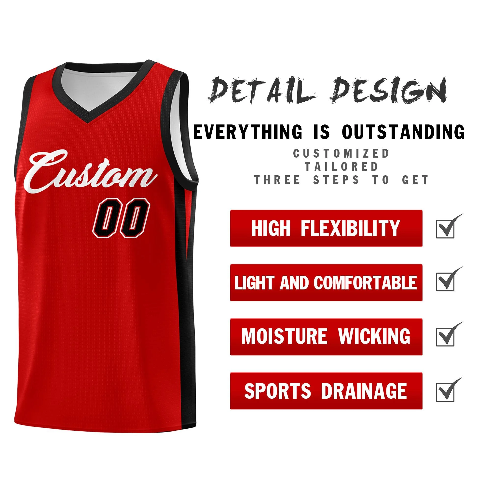 Custom Red White Classic Tops Outdoor Basketball Jersey - Image 4