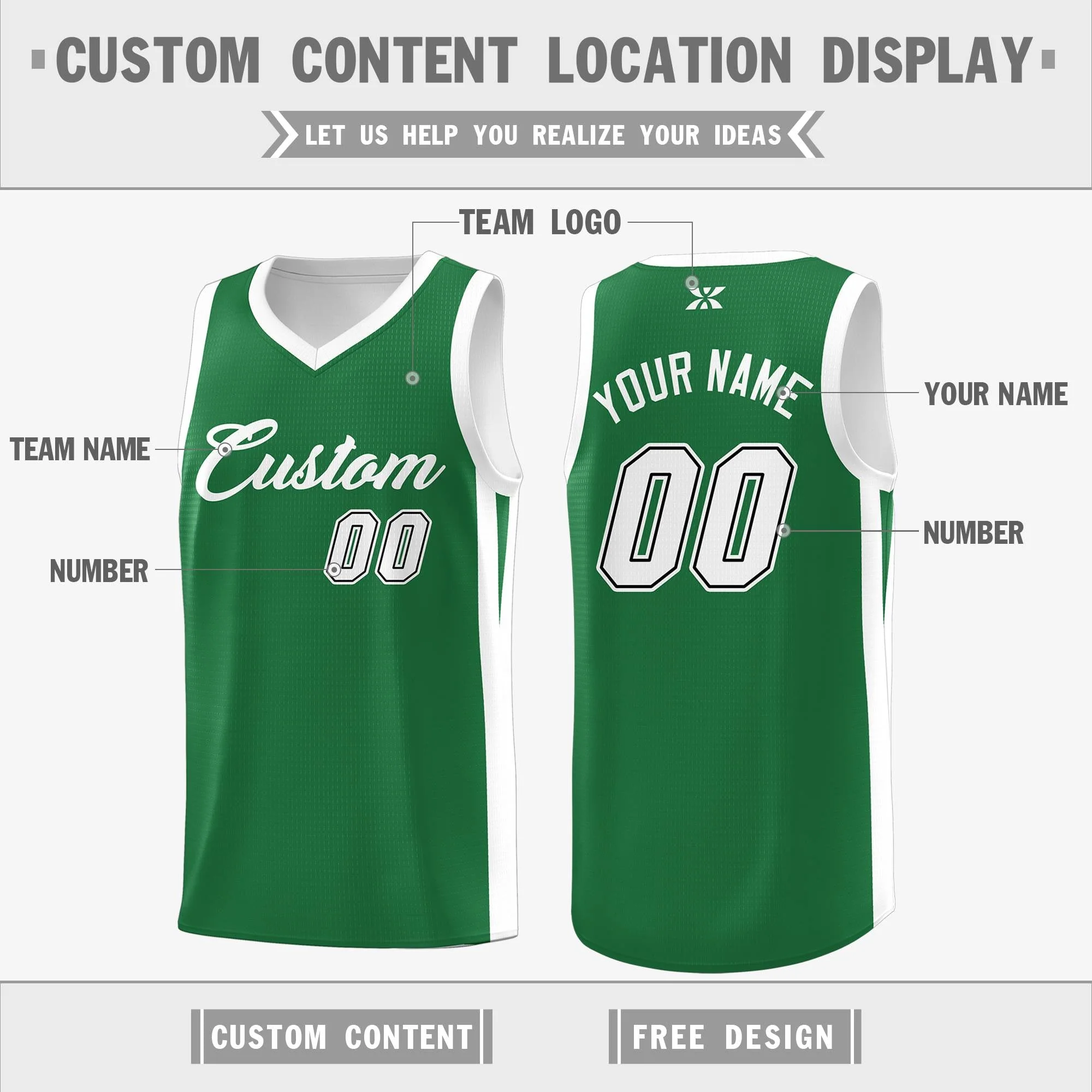 Custom Green White Classic Tops Outdoor Sports Basketball Jersey - Image 2