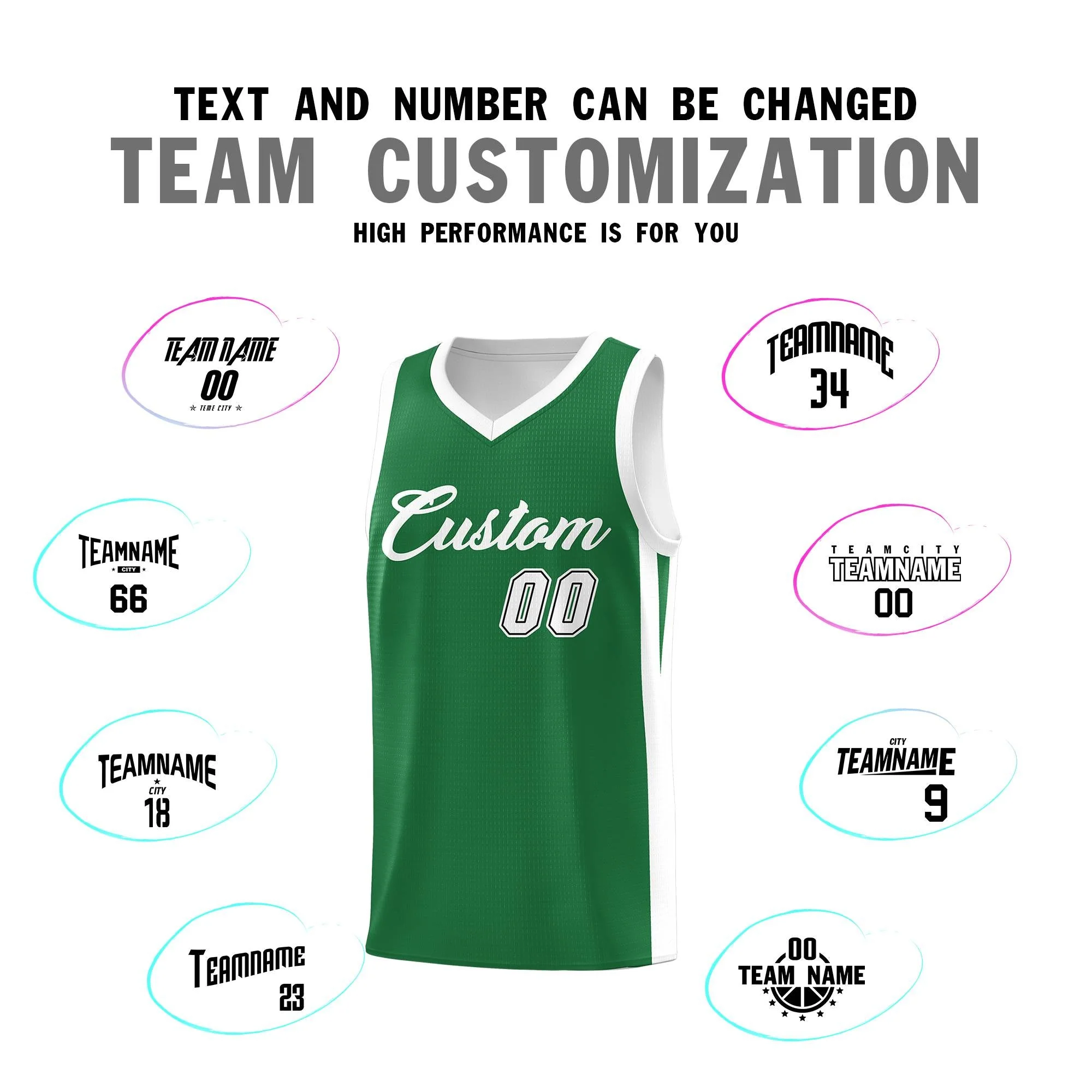 Custom Green White Classic Tops Outdoor Sports Basketball Jersey - Image 3