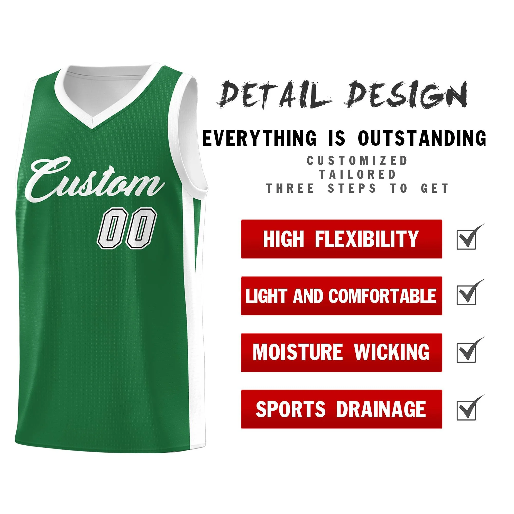 Custom Green White Classic Tops Outdoor Sports Basketball Jersey - Image 4