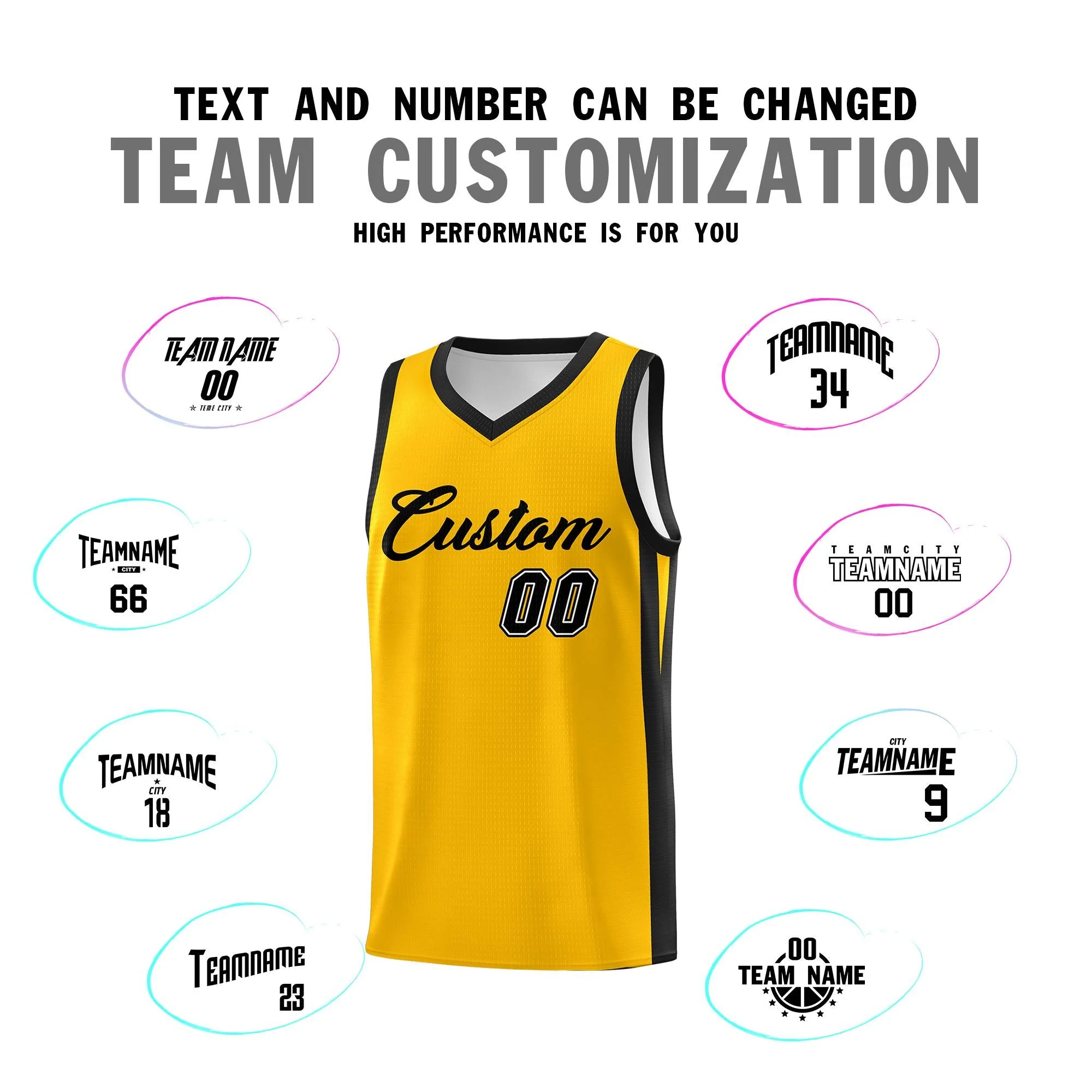 Custom Yellow Black Classic Tops Outdoor Sports Basketball Jersey - Image 3