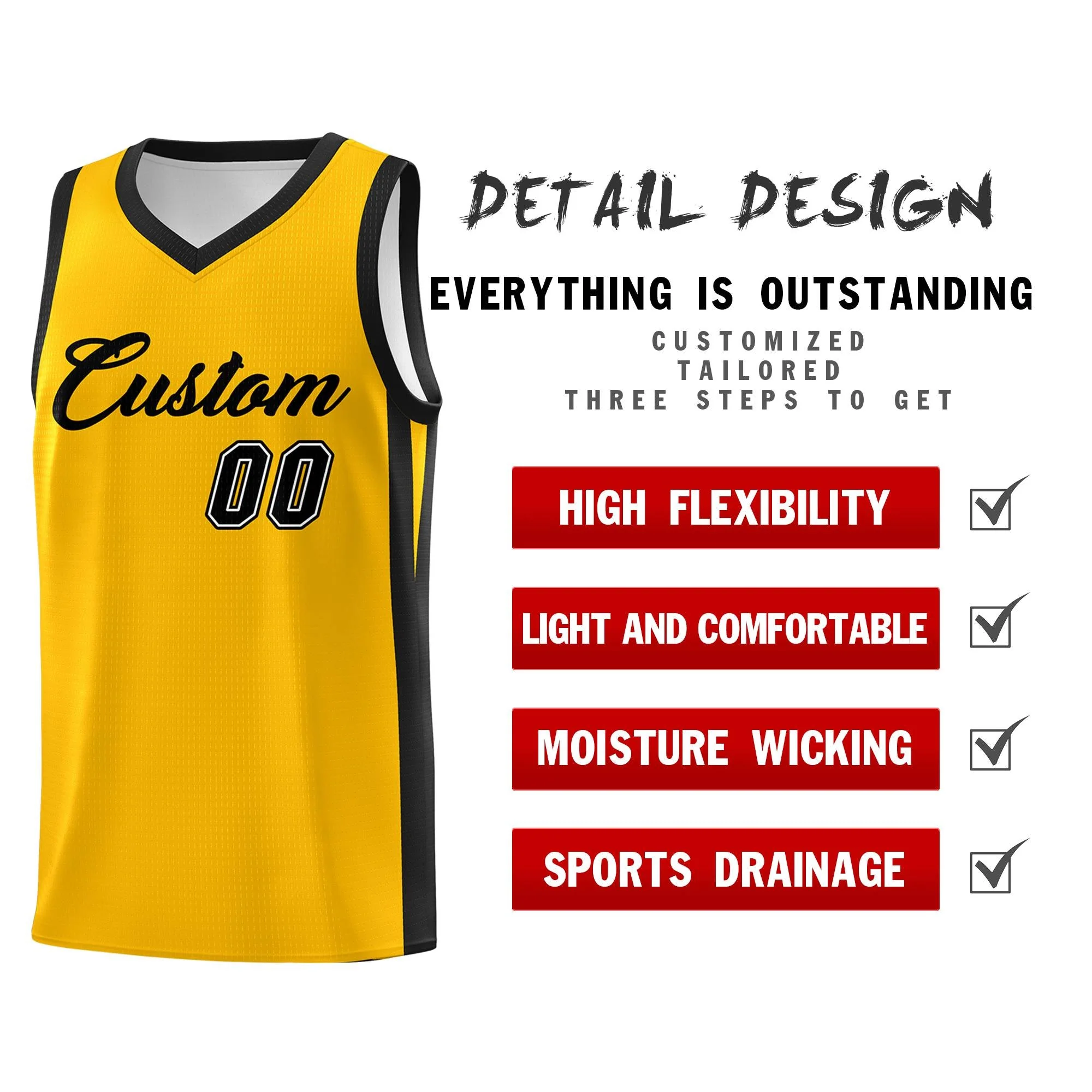 Custom Yellow Black Classic Tops Outdoor Sports Basketball Jersey - Image 4