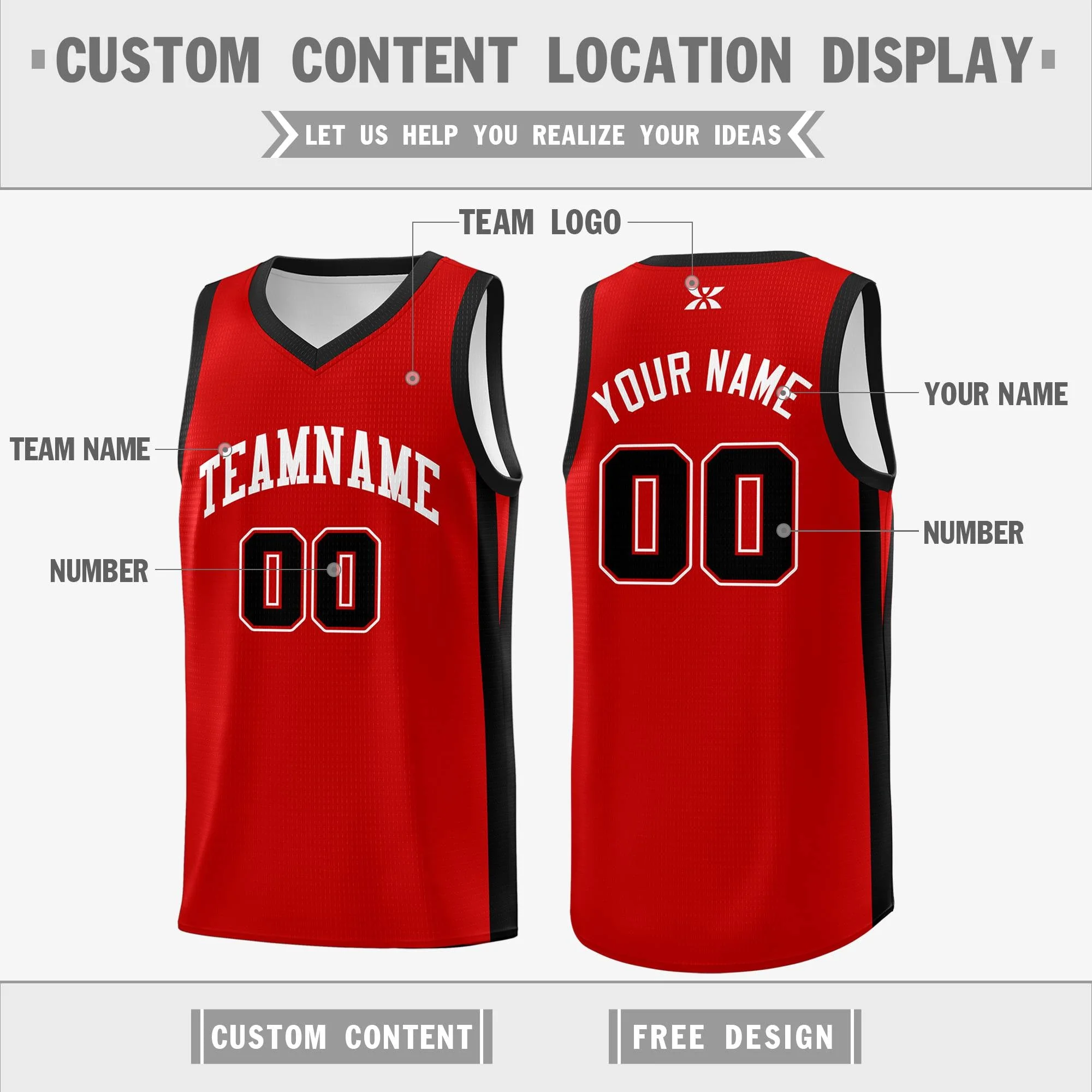 Custom Red White Classic Tops Sports Uniform Basketball Jersey - Image 2
