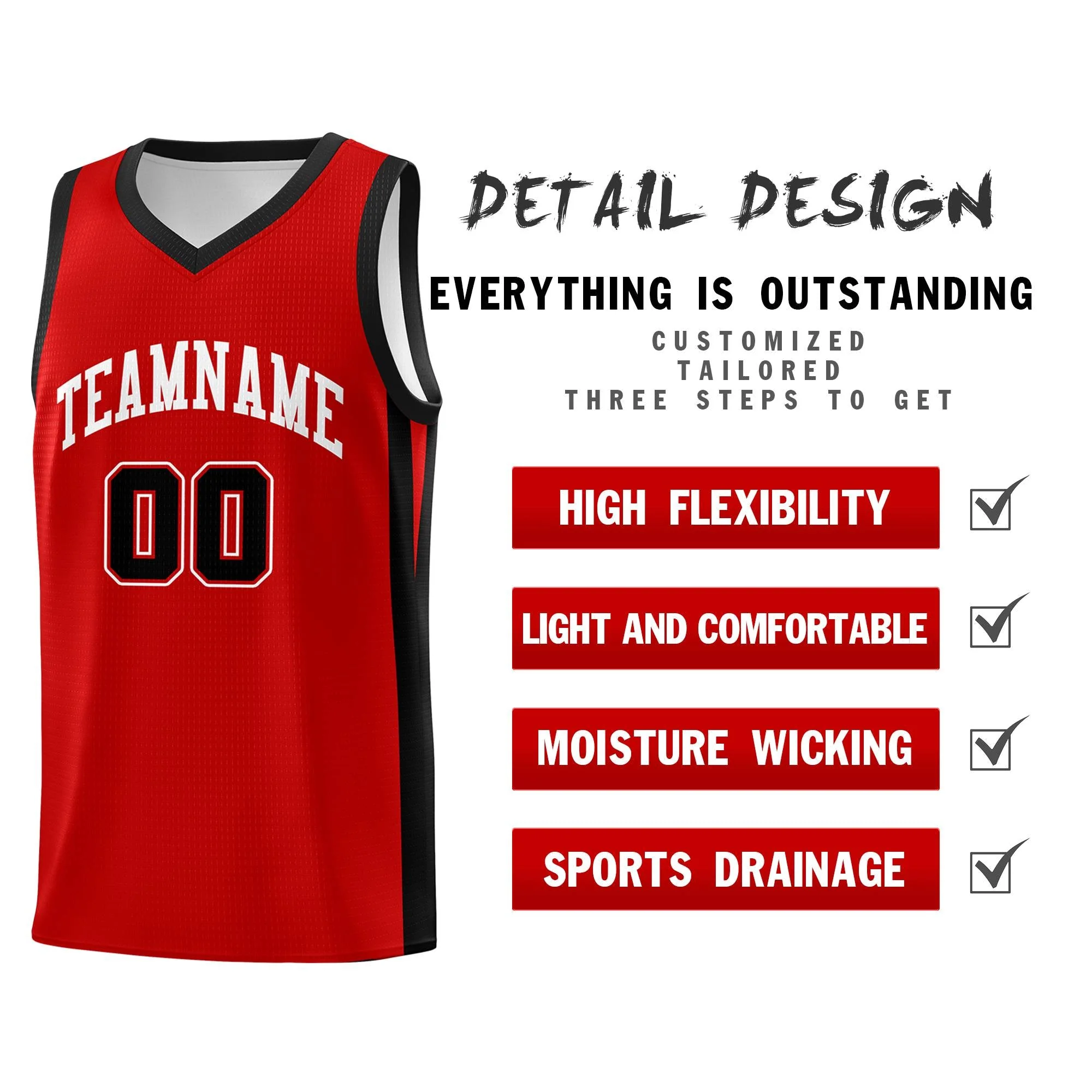 Custom Red White Classic Tops Sports Uniform Basketball Jersey - Image 4