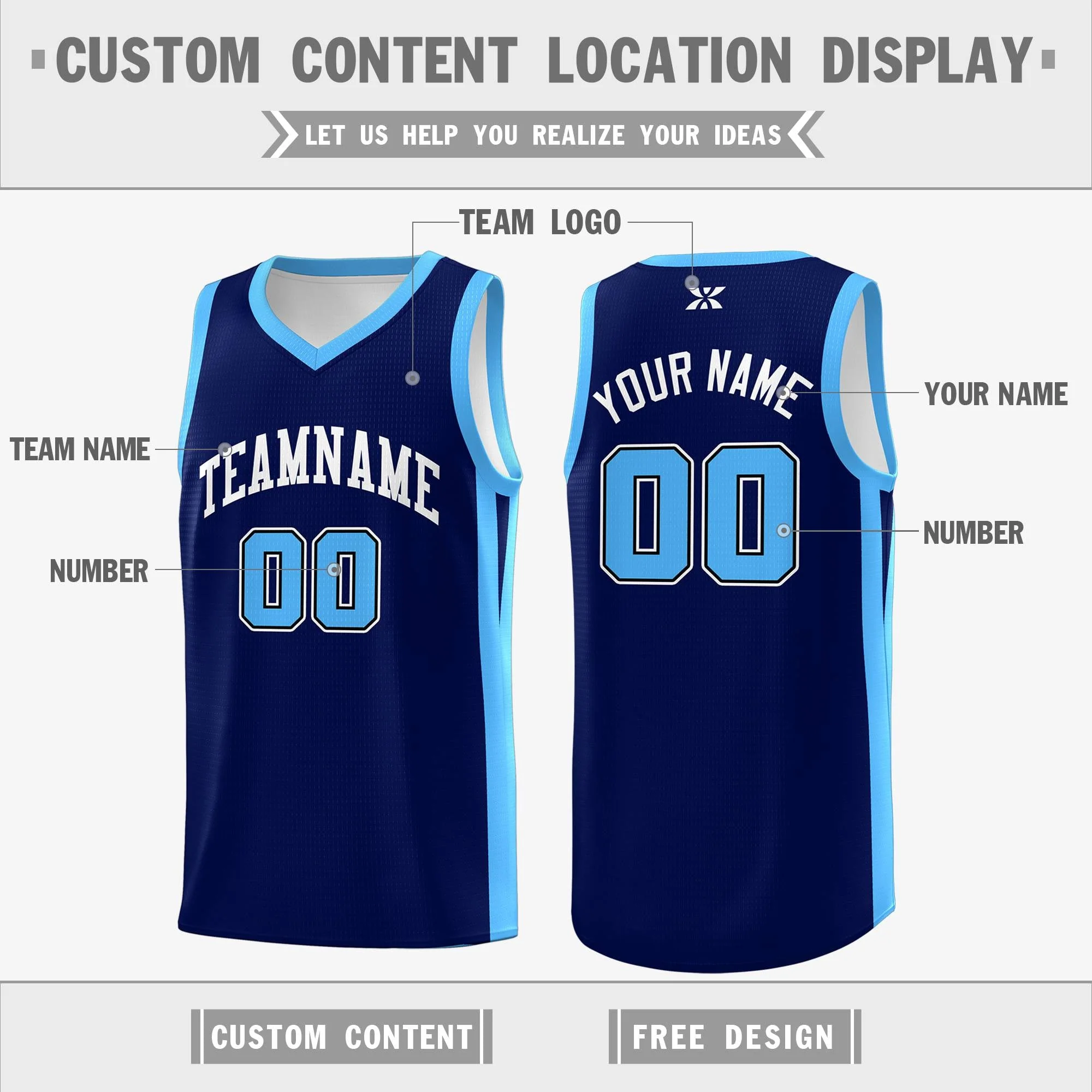 Custom Navy White Classic Tops Sports Uniform Basketball Jersey - Image 2