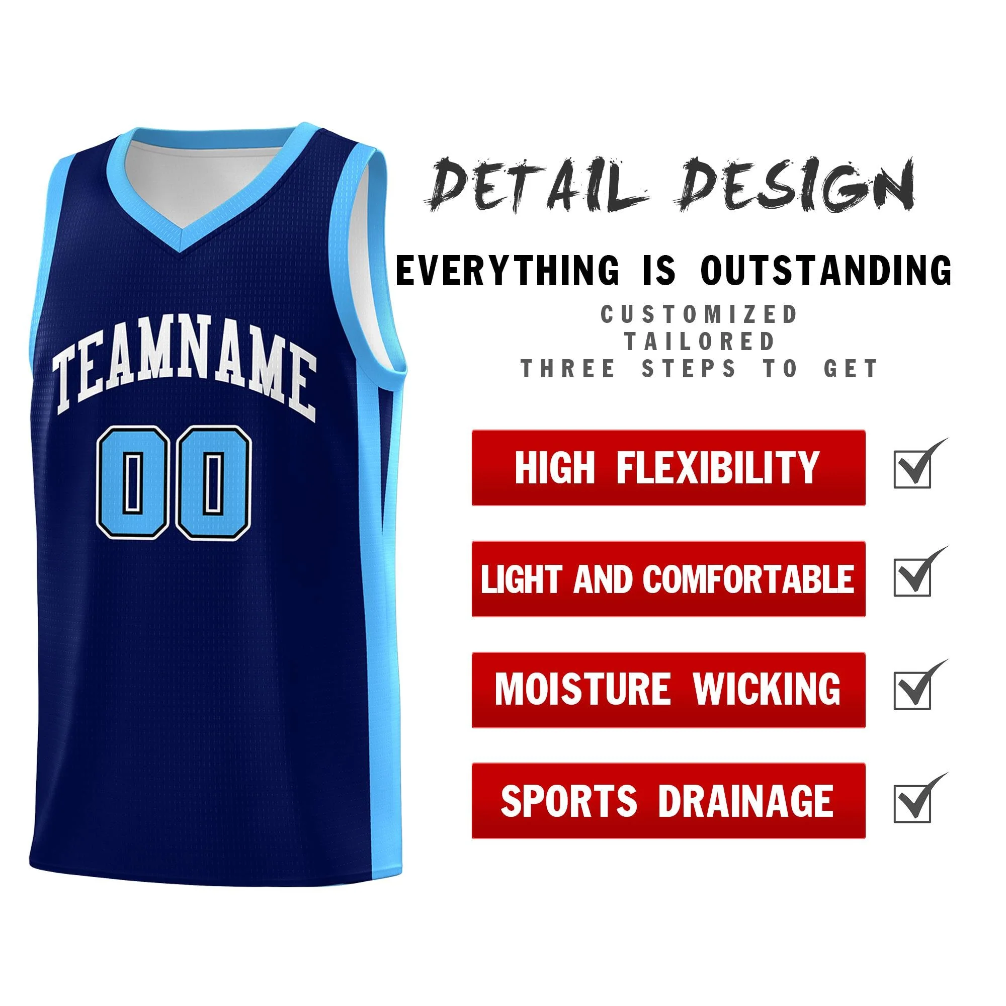 Custom Navy White Classic Tops Sports Uniform Basketball Jersey - Image 4