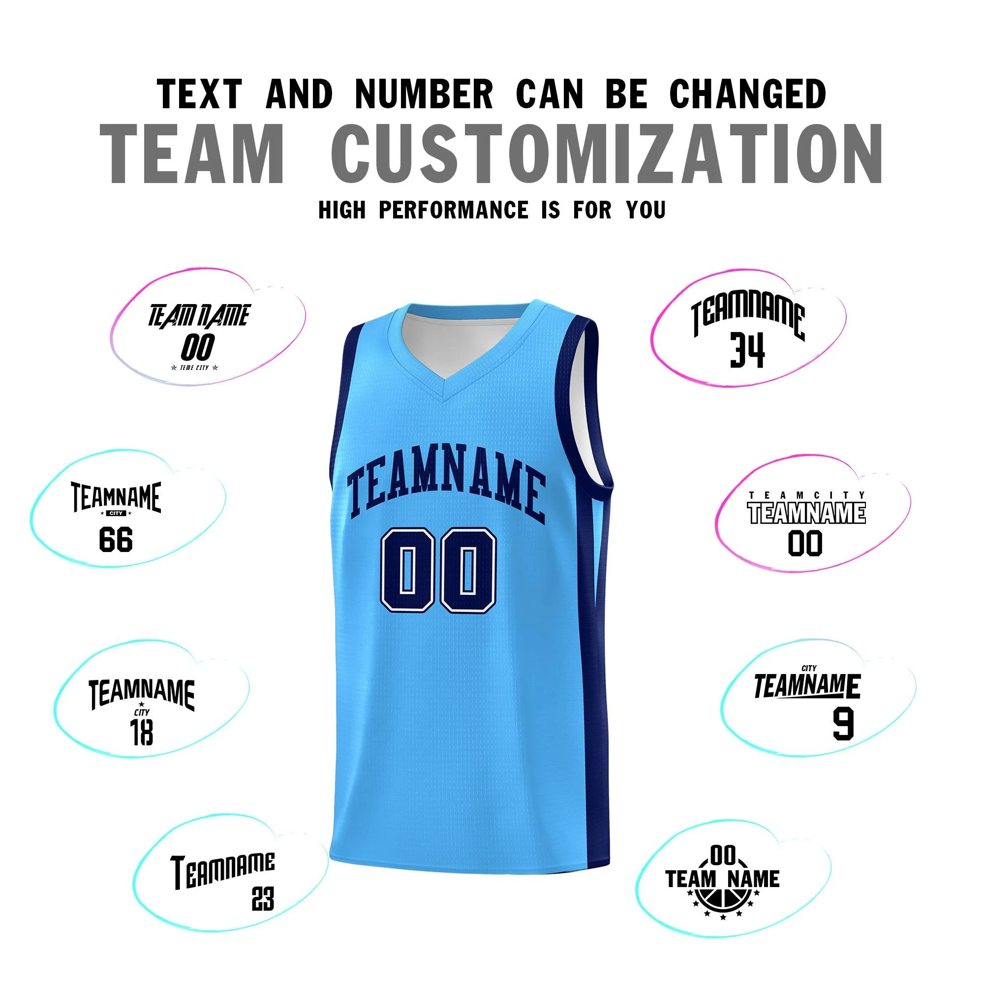 Custom Powder Blue Black Classic Tops Sports Uniform Basketball Jersey - Image 3