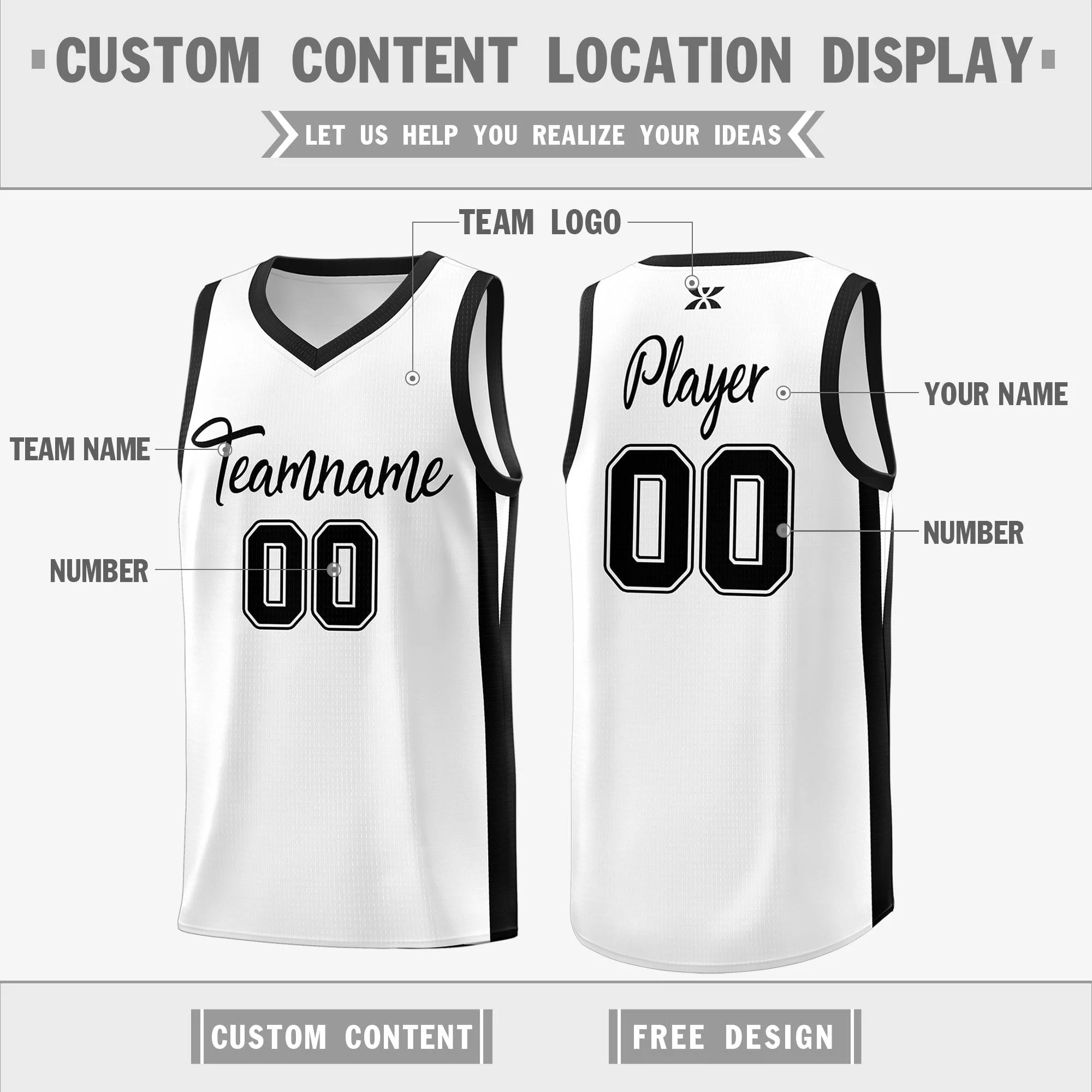 Custom White Black Classic Tops Sports Personalized Basketball Jersey - Image 2