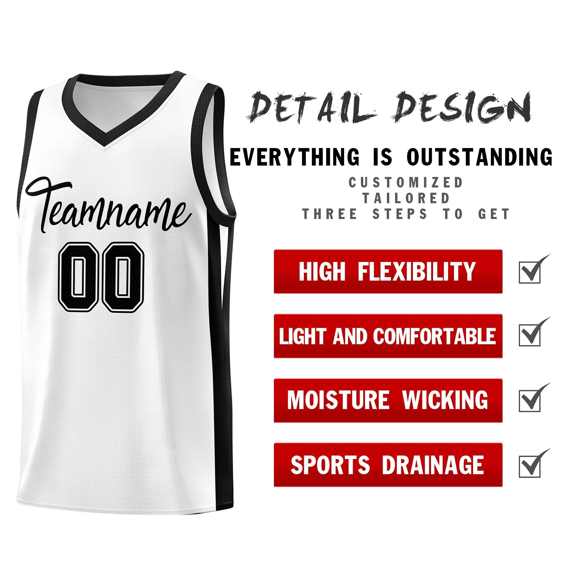 Custom White Black Classic Tops Sports Personalized Basketball Jersey - Image 4