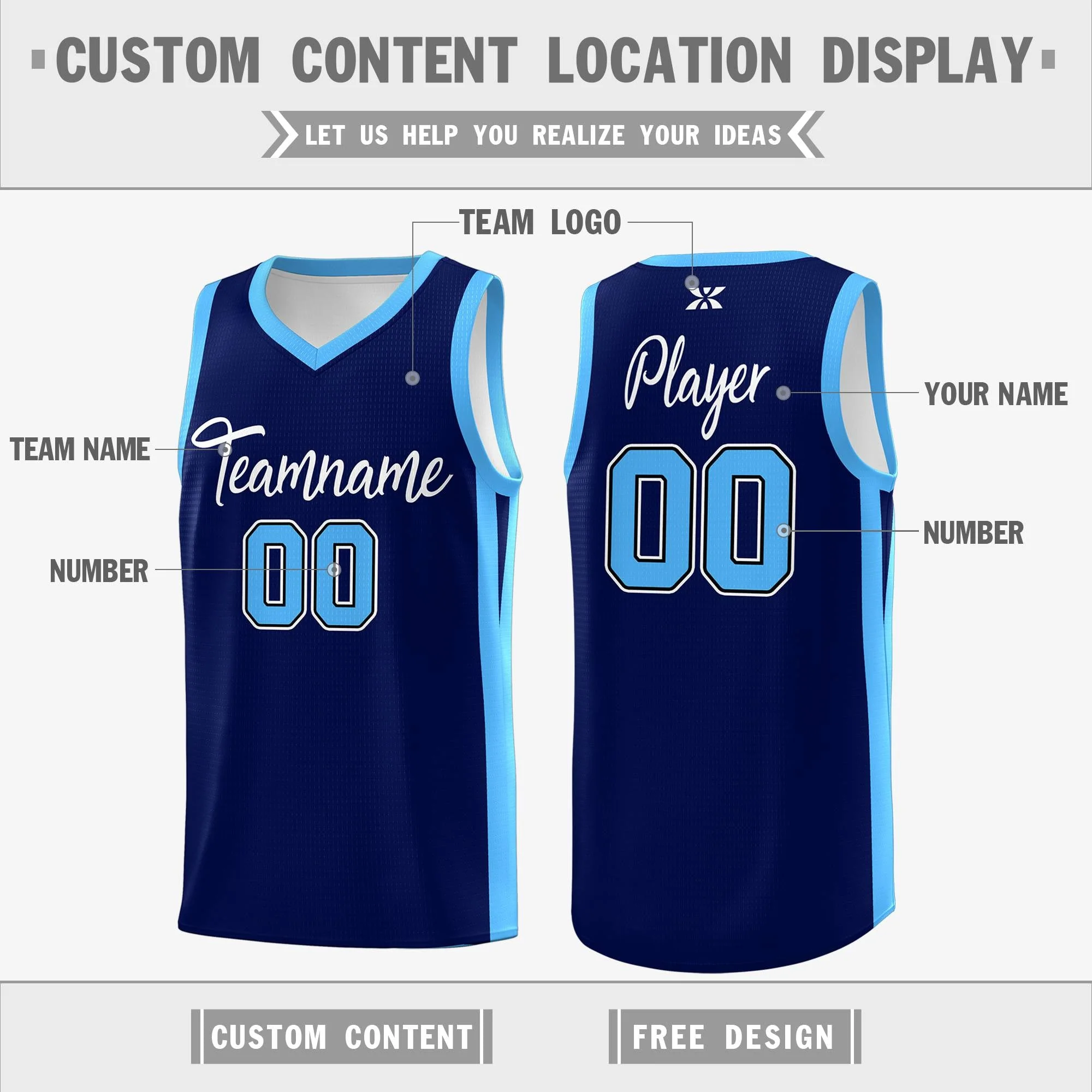 Custom Navy White Classic Tops Sports Personalized Basketball Jersey - Image 2