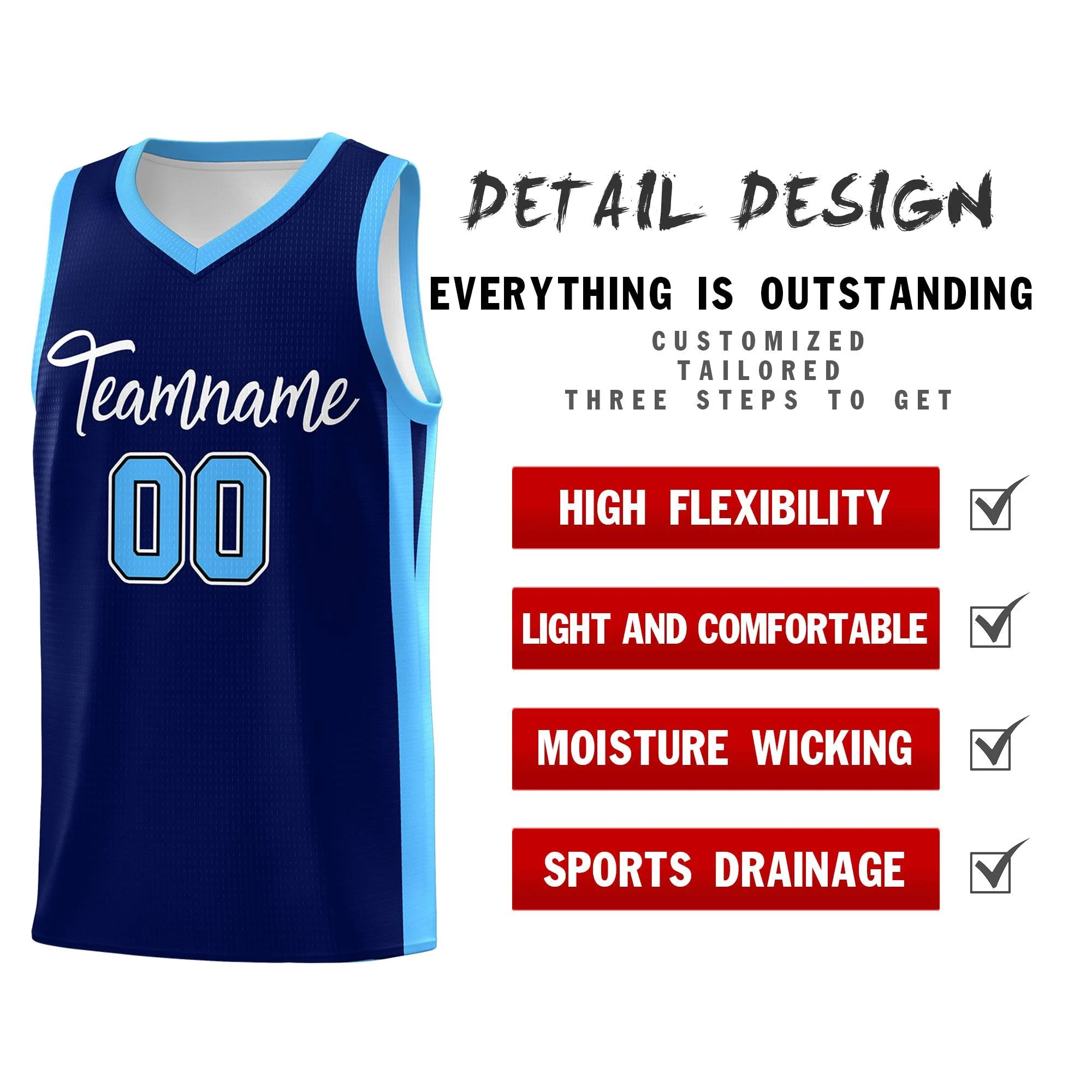 Custom Navy White Classic Tops Sports Personalized Basketball Jersey - Image 4