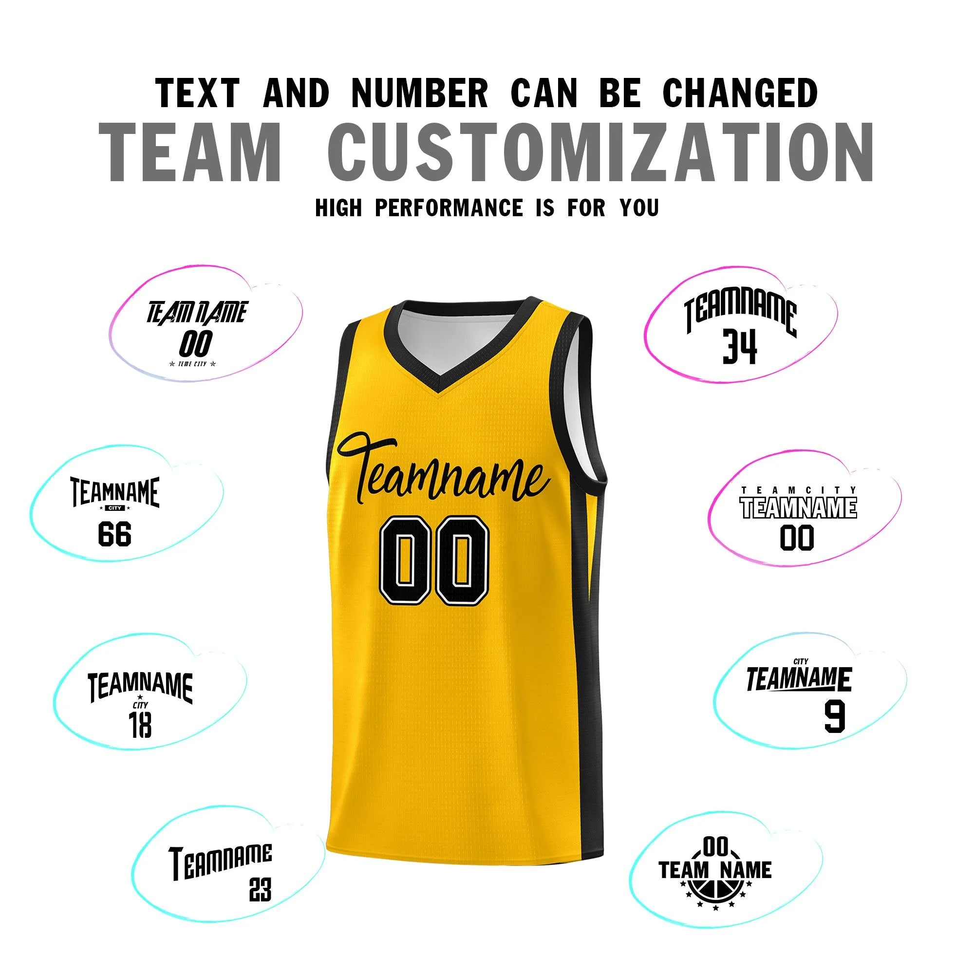 Custom Yellow Black Classic Tops Sports Personalized Basketball Jersey - Image 3