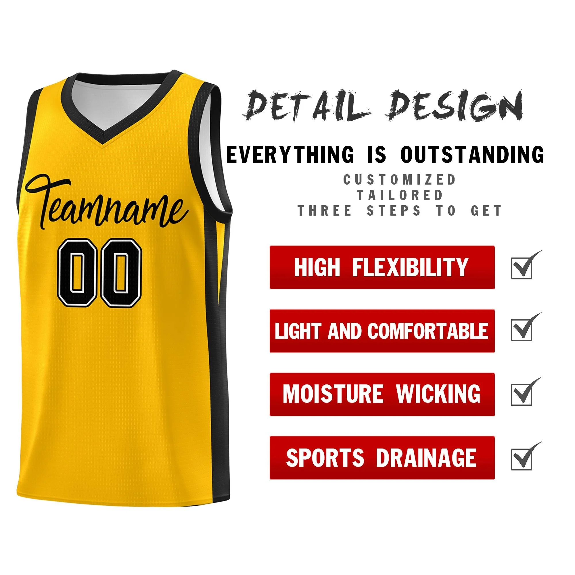 Custom Yellow Black Classic Tops Sports Personalized Basketball Jersey - Image 4