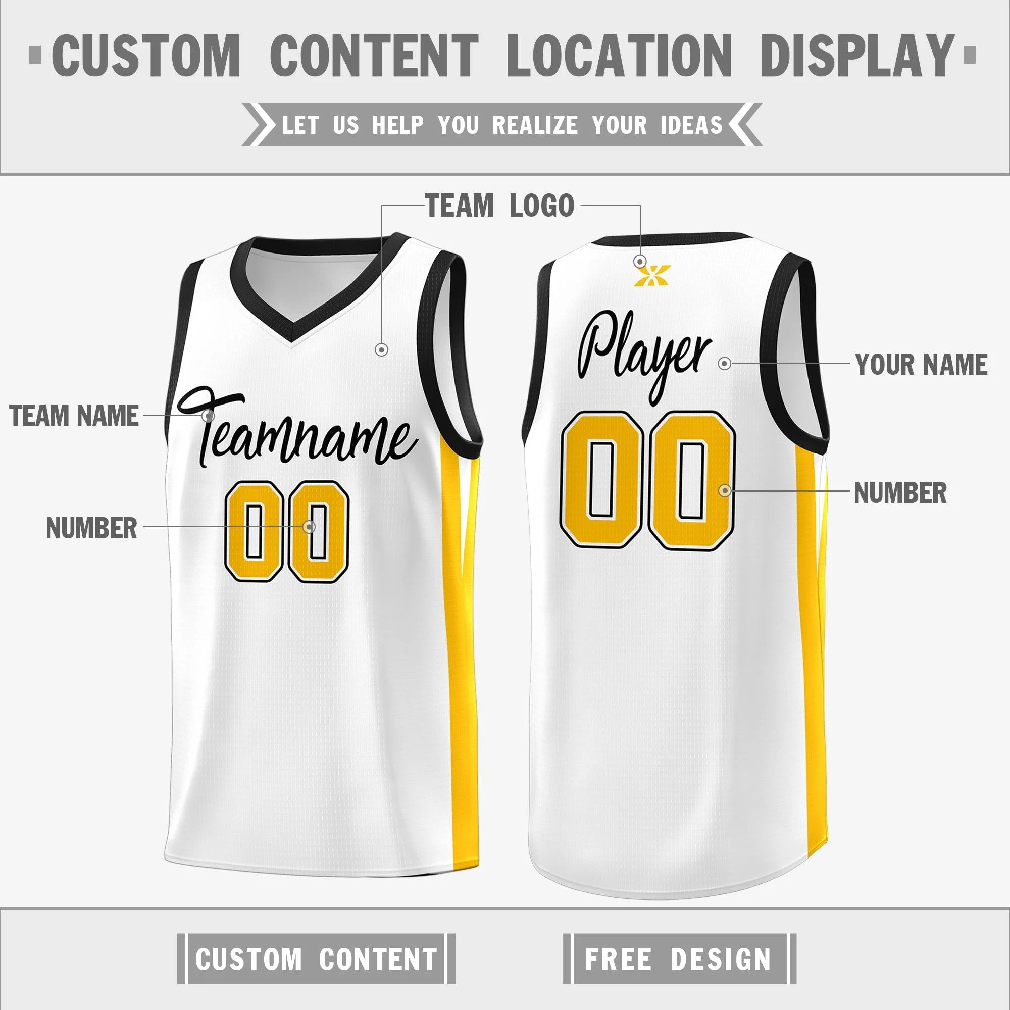 Custom White Black Classic Tops Outdoor Personalized Basketball Jersey - Image 2