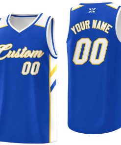 Custom Blue White-Yellow Classic Tops Style Mesh Sport Basketball Jersey