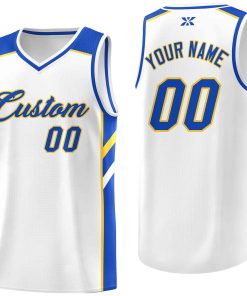 Custom White Blue-Yellow Classic Tops Style Mesh Sport Basketball Jersey
