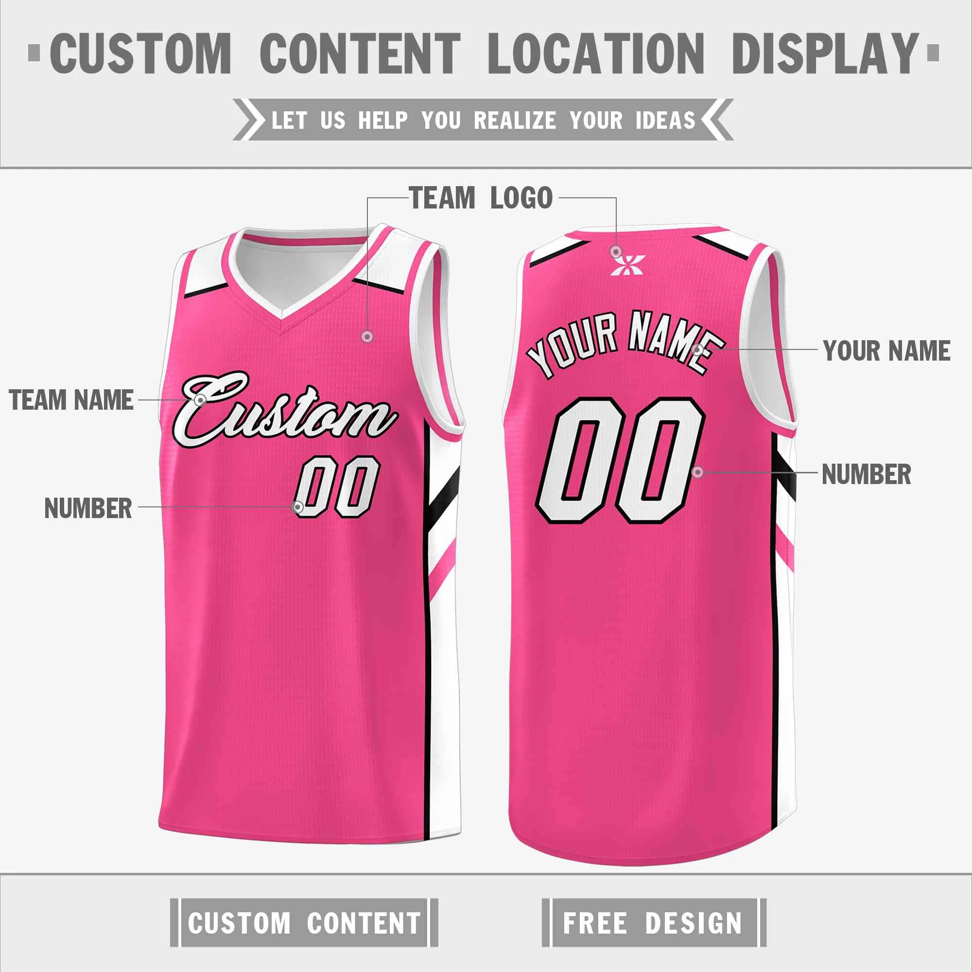 Custom Pink White-Black Classic Tops Style Mesh Sport Basketball Jersey - Image 2
