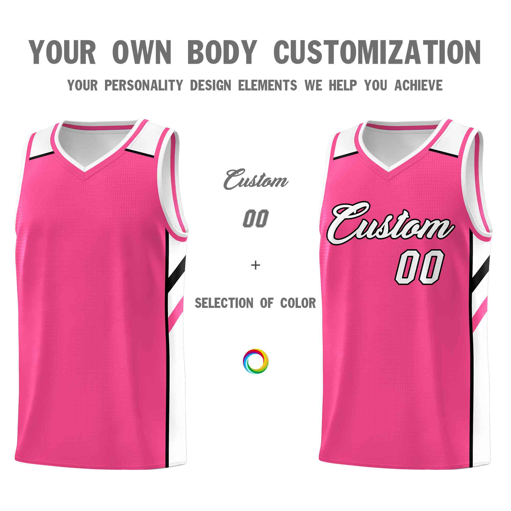 Custom Pink White-Black Classic Tops Style Mesh Sport Basketball Jersey - Image 3