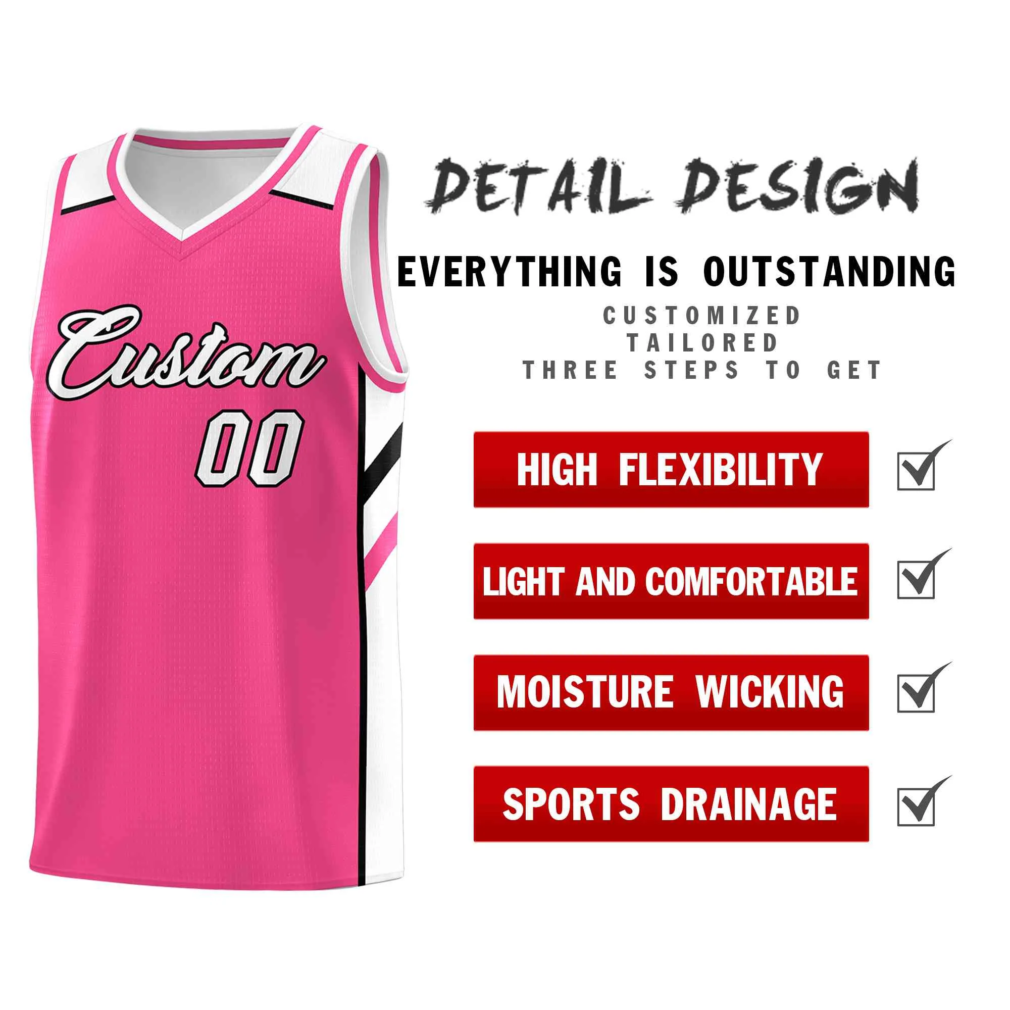 Custom Pink White-Black Classic Tops Style Mesh Sport Basketball Jersey - Image 4