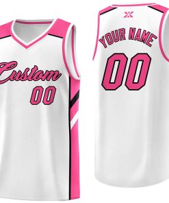 Custom White Pink-Black Classic Tops Style Mesh Sport Basketball Jersey