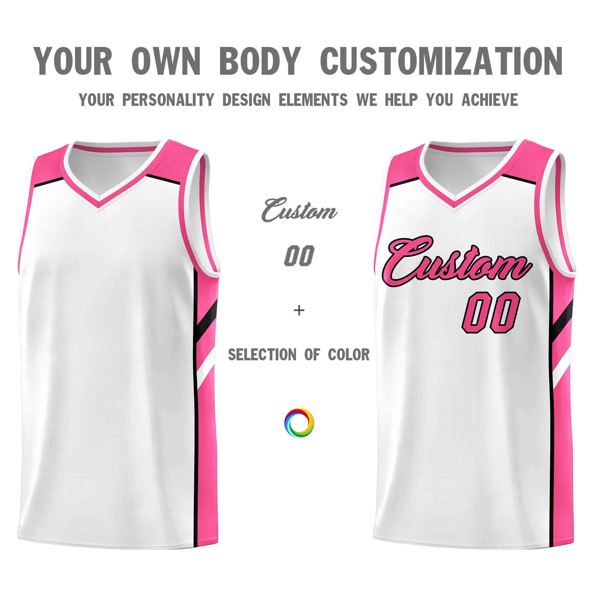 Custom White Pink-Black Classic Tops Style Mesh Sport Basketball Jersey - Image 3