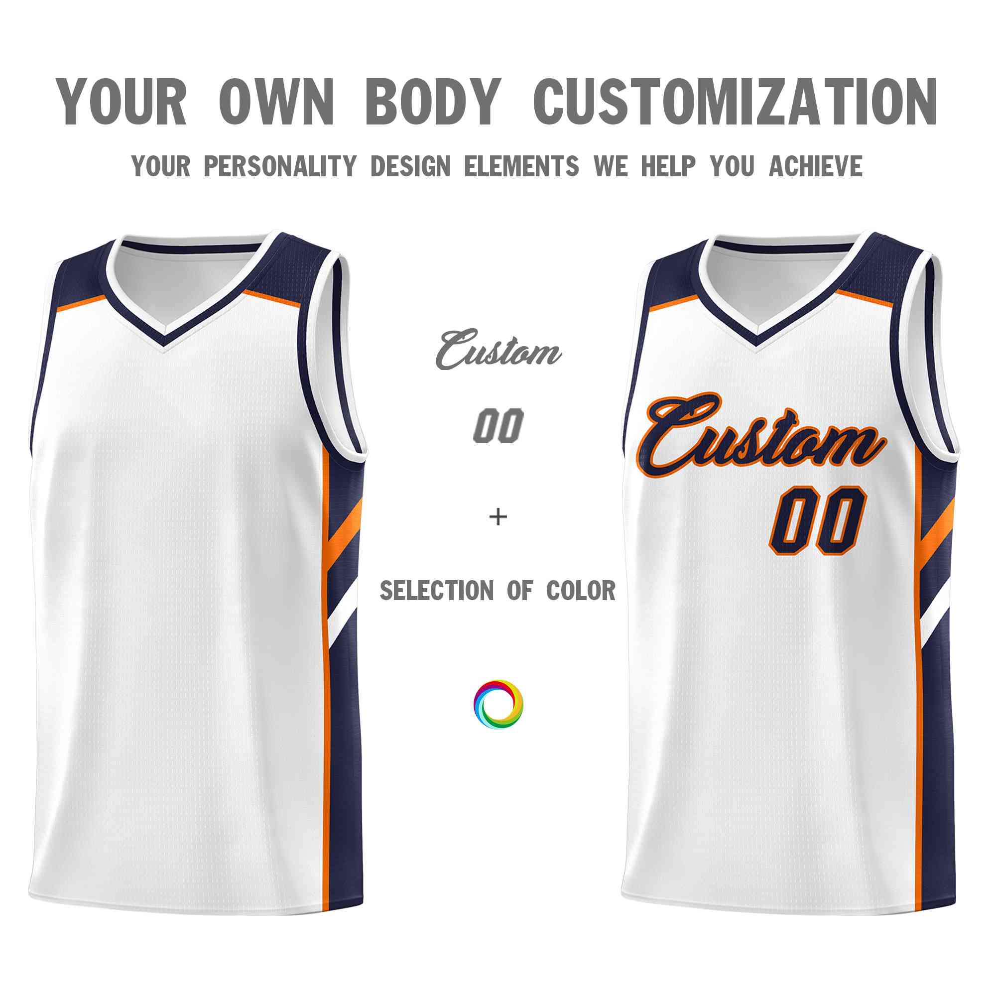 Custom White Navy-Orange Classic Tops Style Mesh Sport Basketball Jersey - Image 3