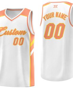 Custom White Orange-Yellow Classic Tops Style Mesh Sport Basketball Jersey