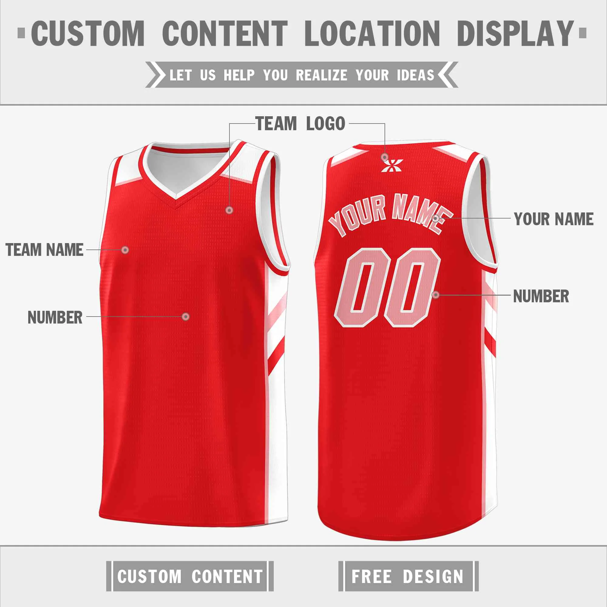 Custom Red Pink-White Classic Tops Style Mesh Sport Basketball Jersey - Image 2